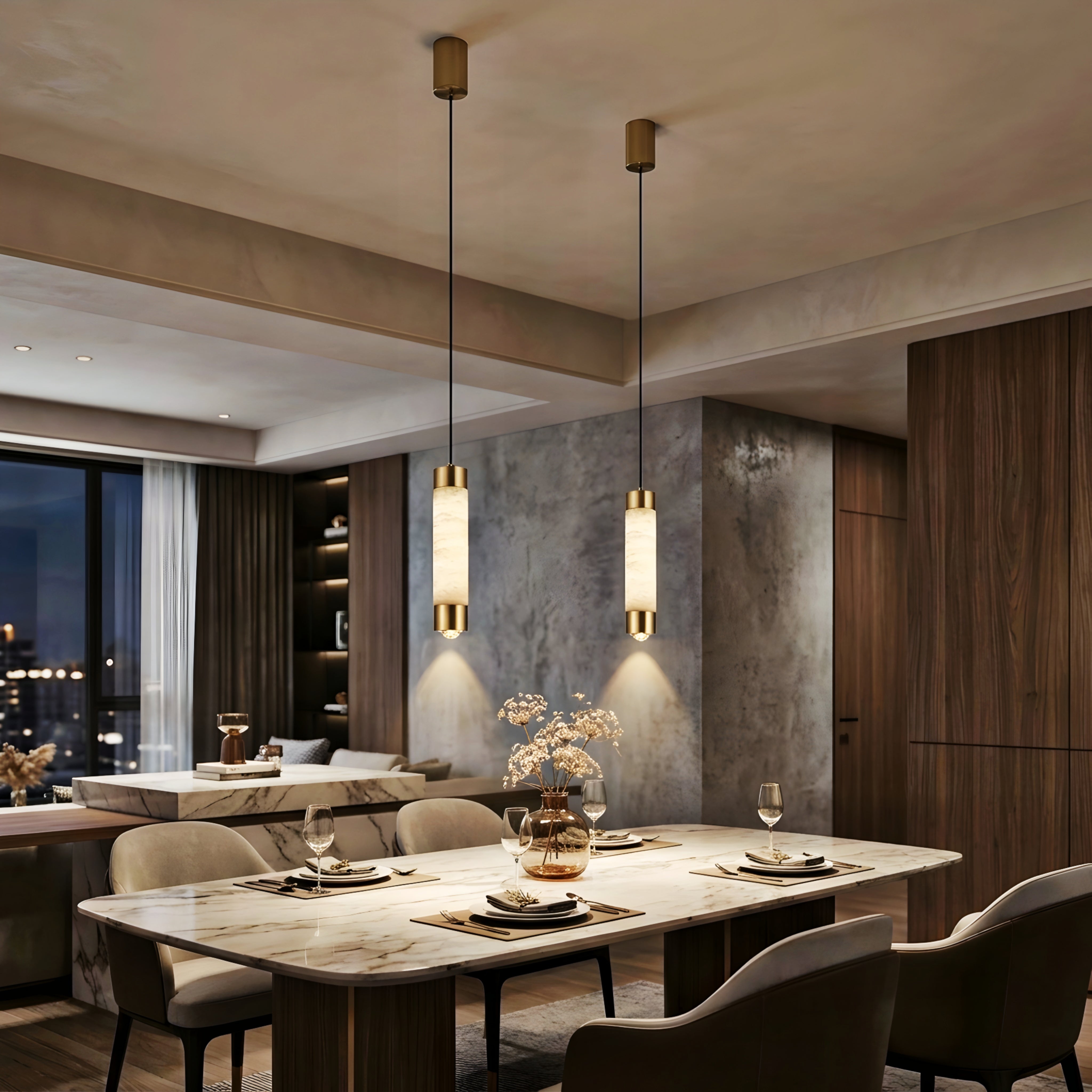 Marvelo Cylinder Pendant Light – Alabaster Brass Modern Decorative Lighting Kitchen Island Dining Room