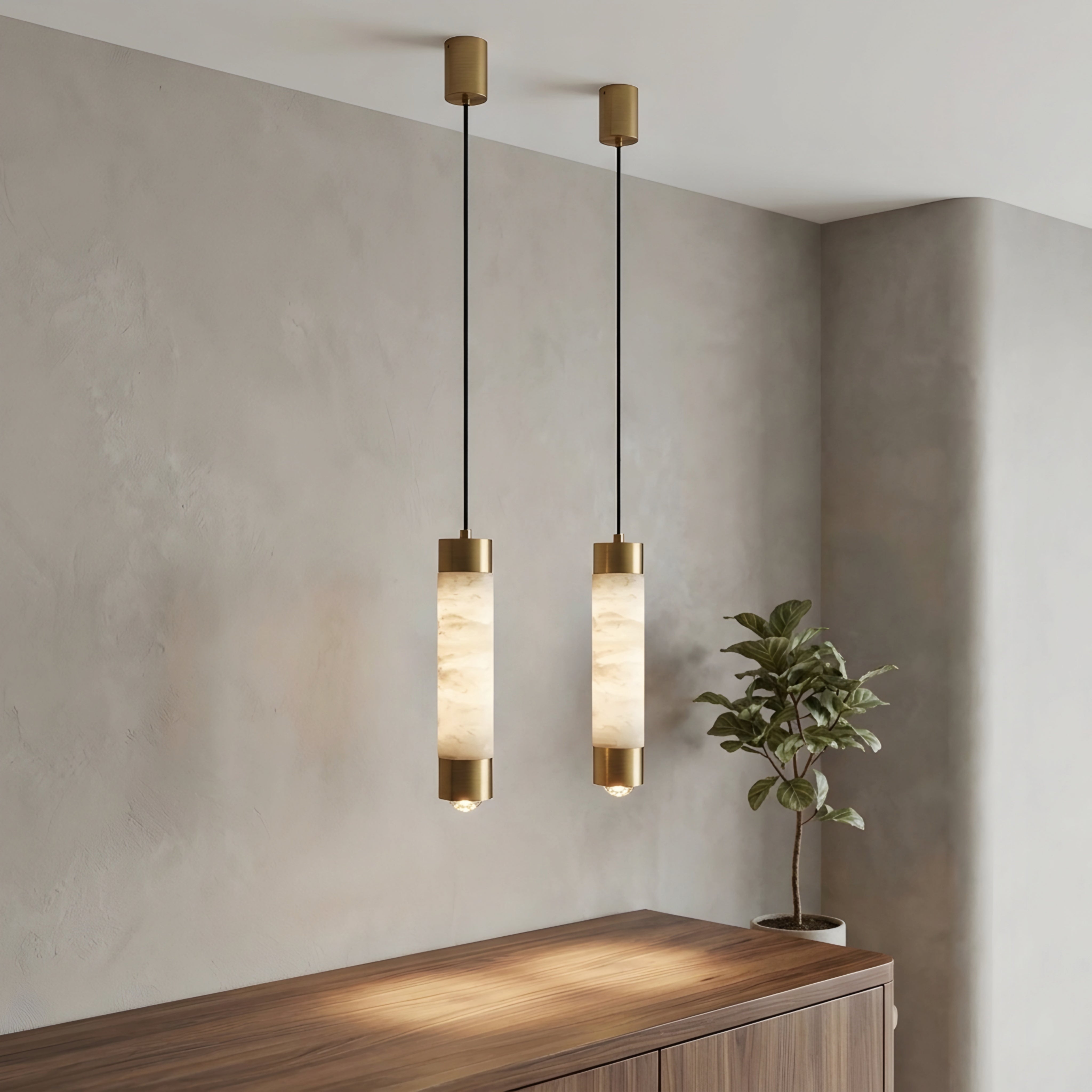 Marvelo Cylinder Pendant Light – Alabaster Brass Modern Decorative Lighting Kitchen Island Dining Room