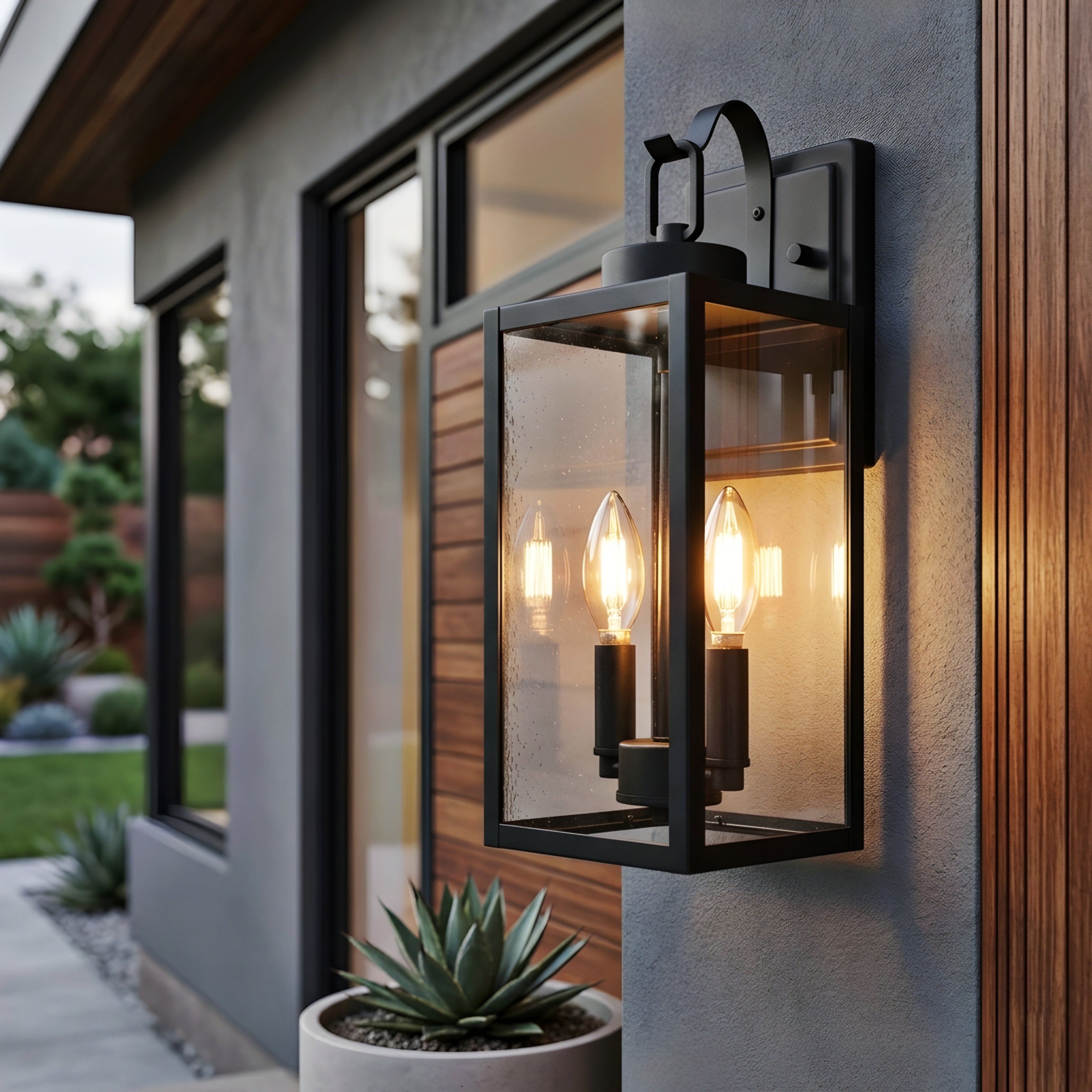 Varese Outdoor Lantern Wall Light – Black Modern Farmhouse Glass Sconce 4-Light Exterior Fixture