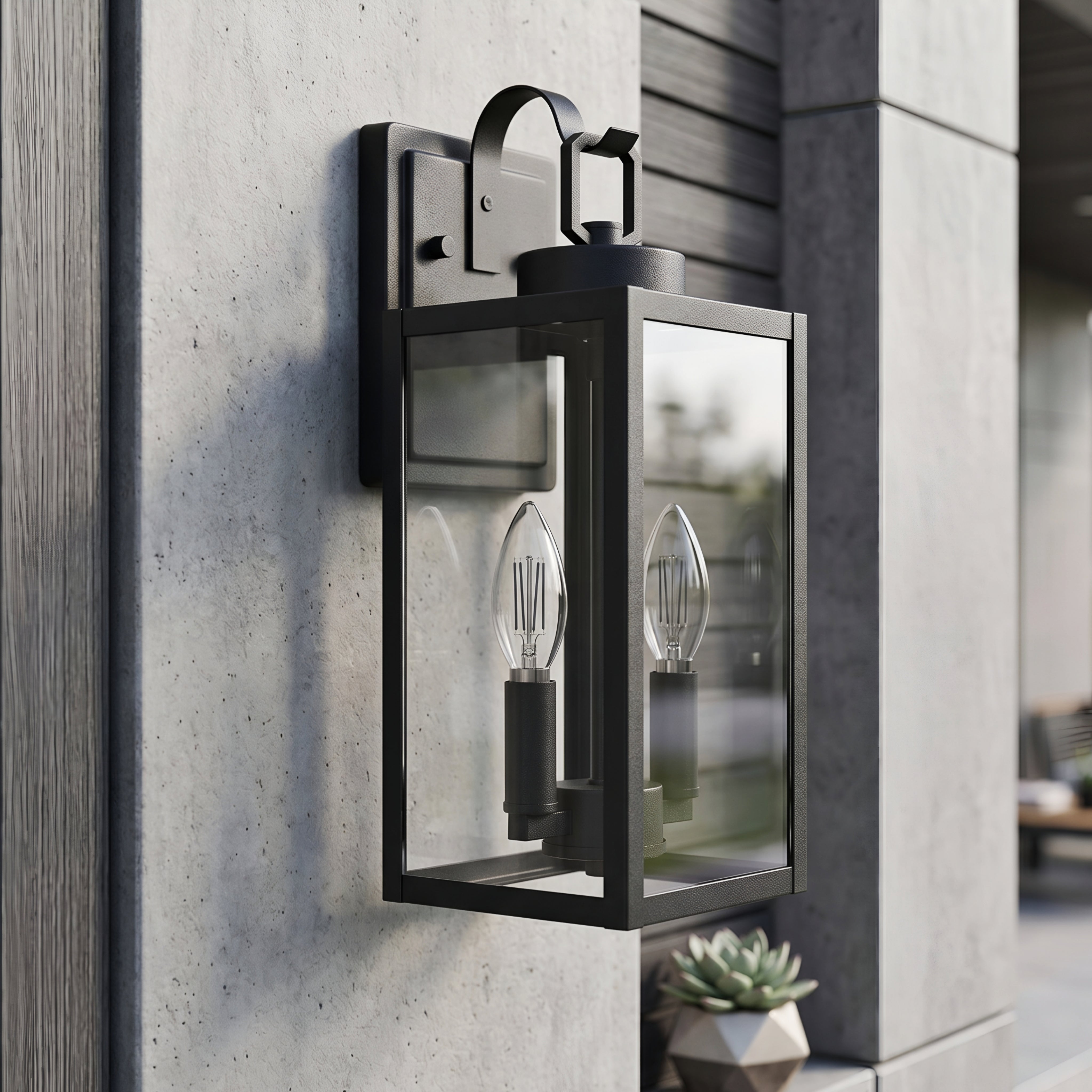 Varese Outdoor Lantern Wall Light – Black Modern Farmhouse Glass Sconce 4-Light Exterior Fixture