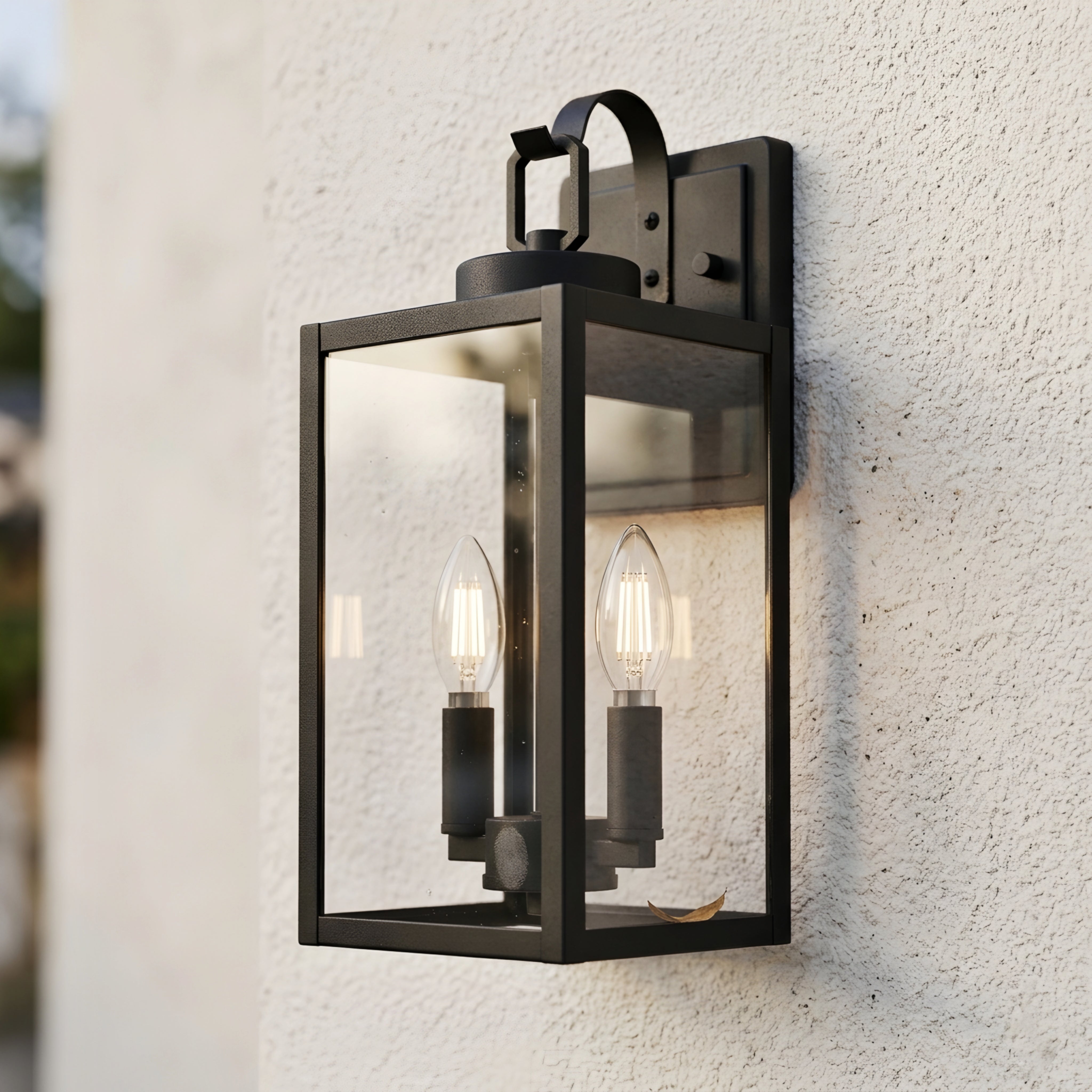 Varese Outdoor Lantern Wall Light – Black Modern Farmhouse Glass Sconce 4-Light Exterior Fixture