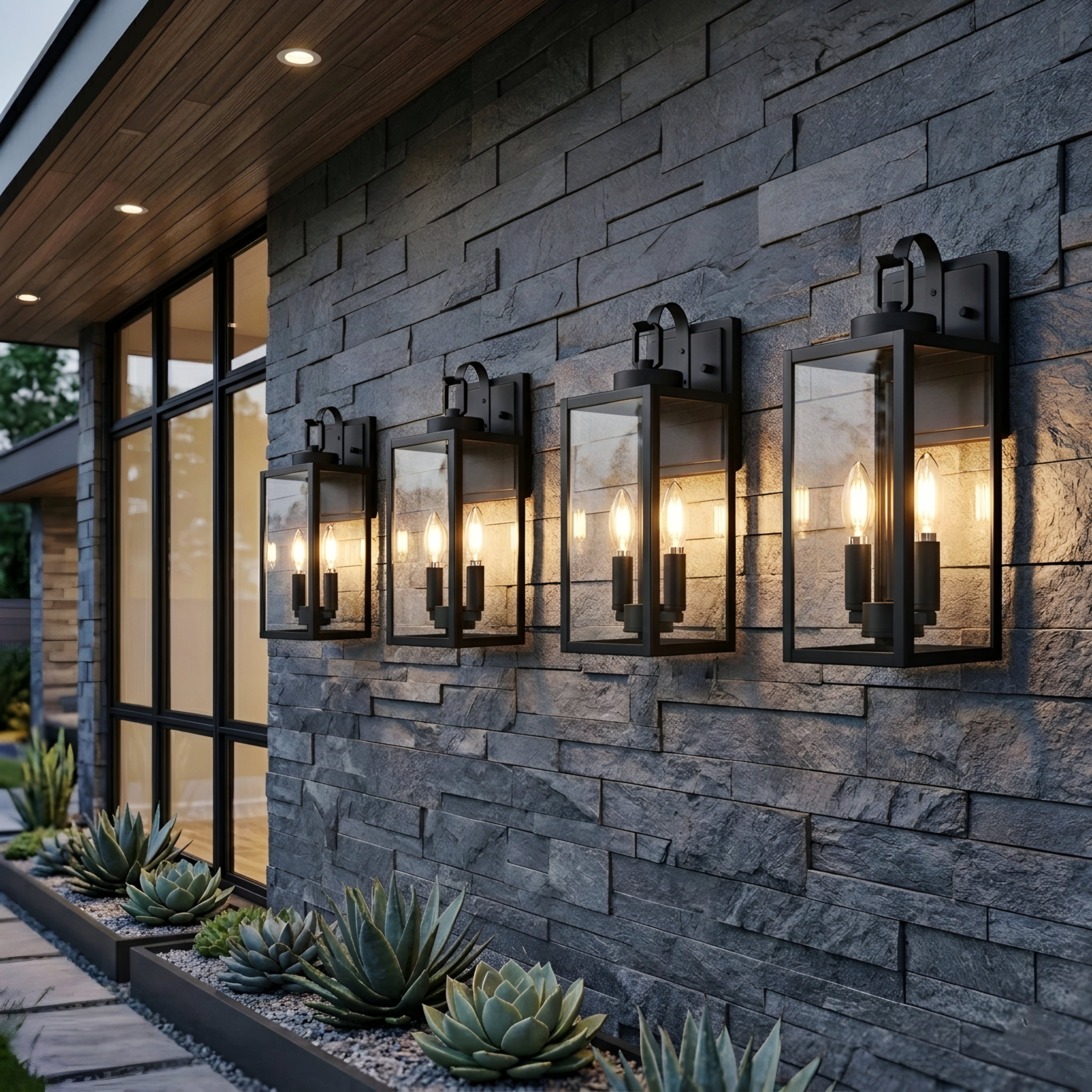 Varese Outdoor Lantern Wall Light – Black Modern Farmhouse Glass Sconce 4-Light Exterior Fixture