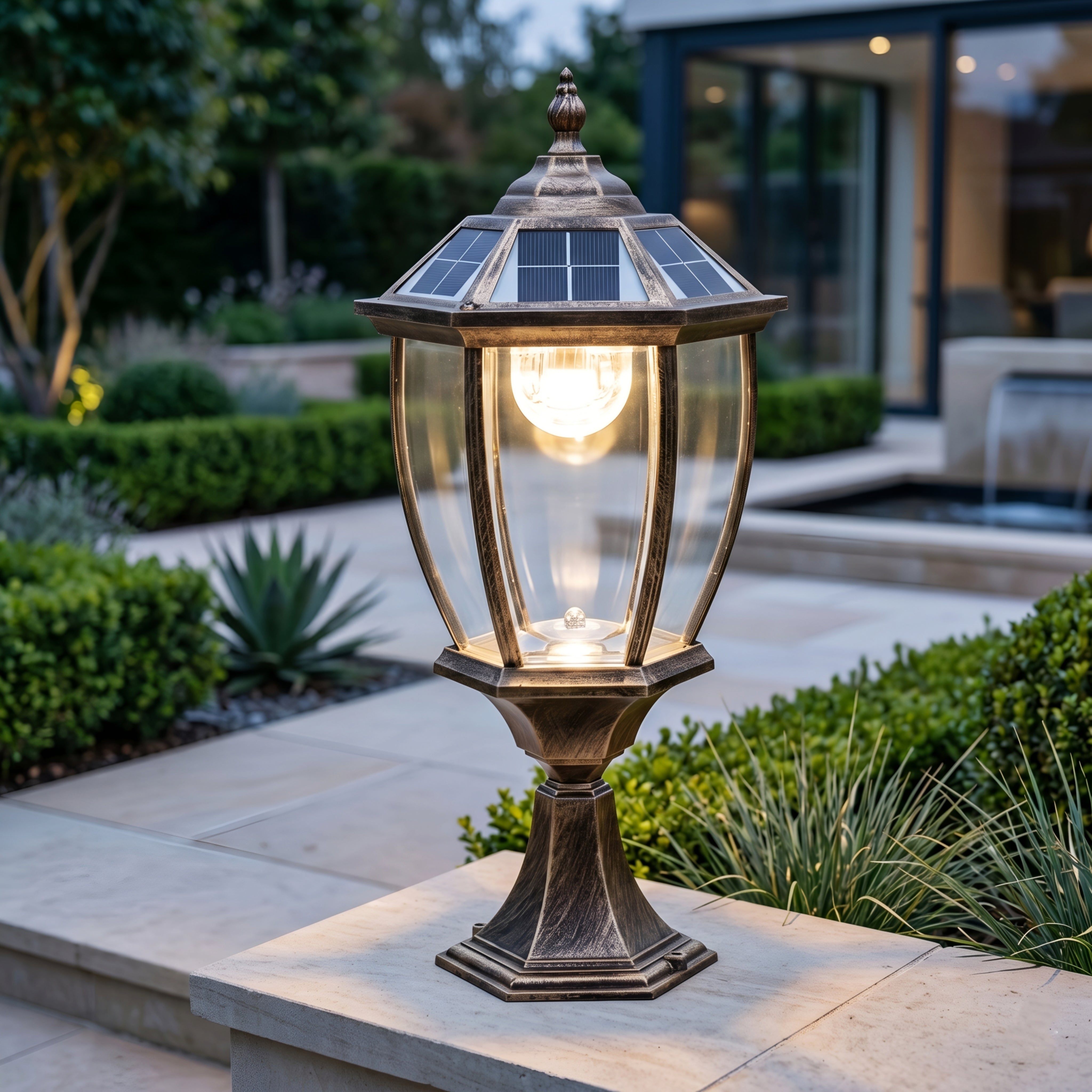 Heritance Solar Post Light – Outdoor Pillar Lantern Bronze Decorative Solar Powered Driveway Garden