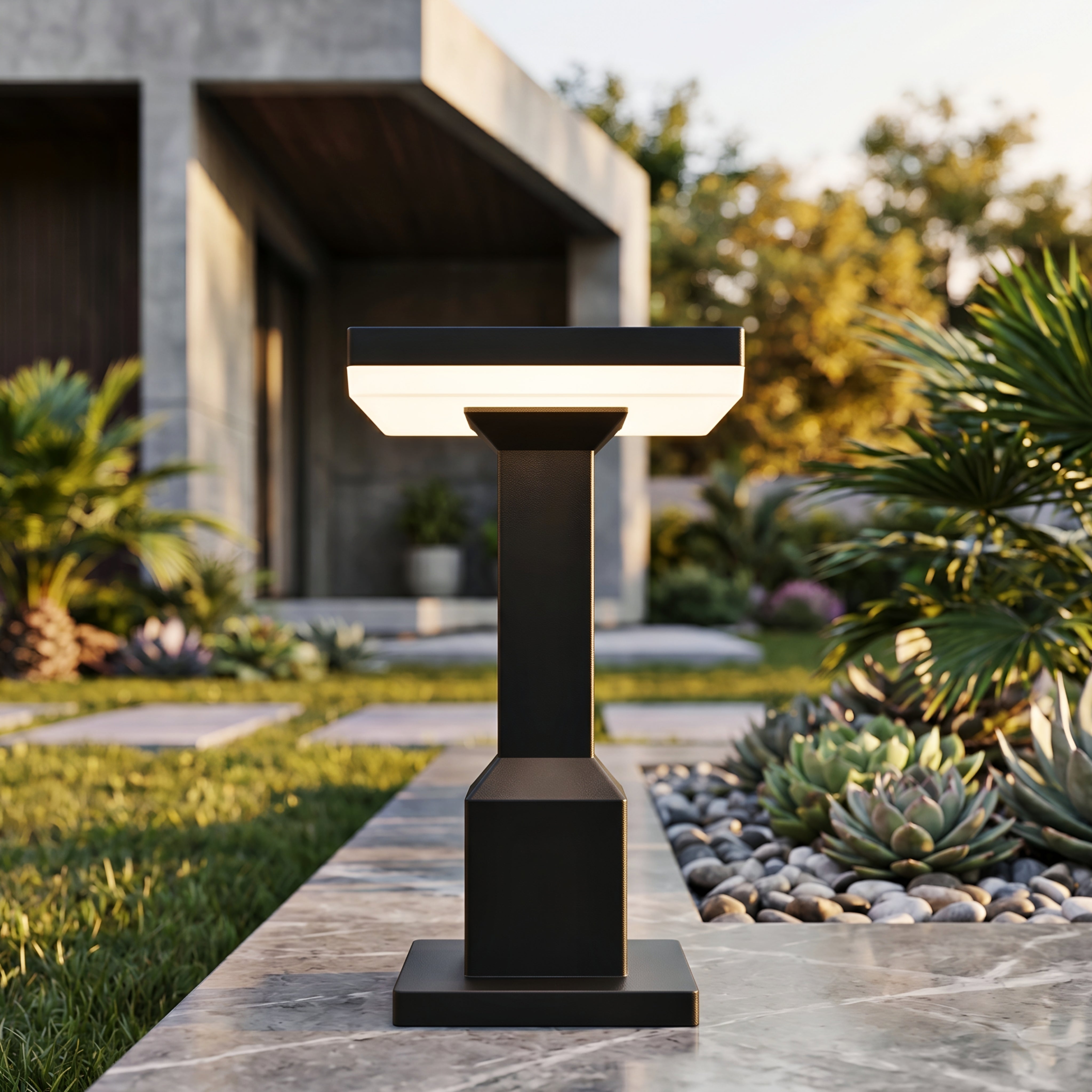 Obsido Column Accent Table – Black Metal Round Top Side Table Living Room Bedroom Decorative Lighting