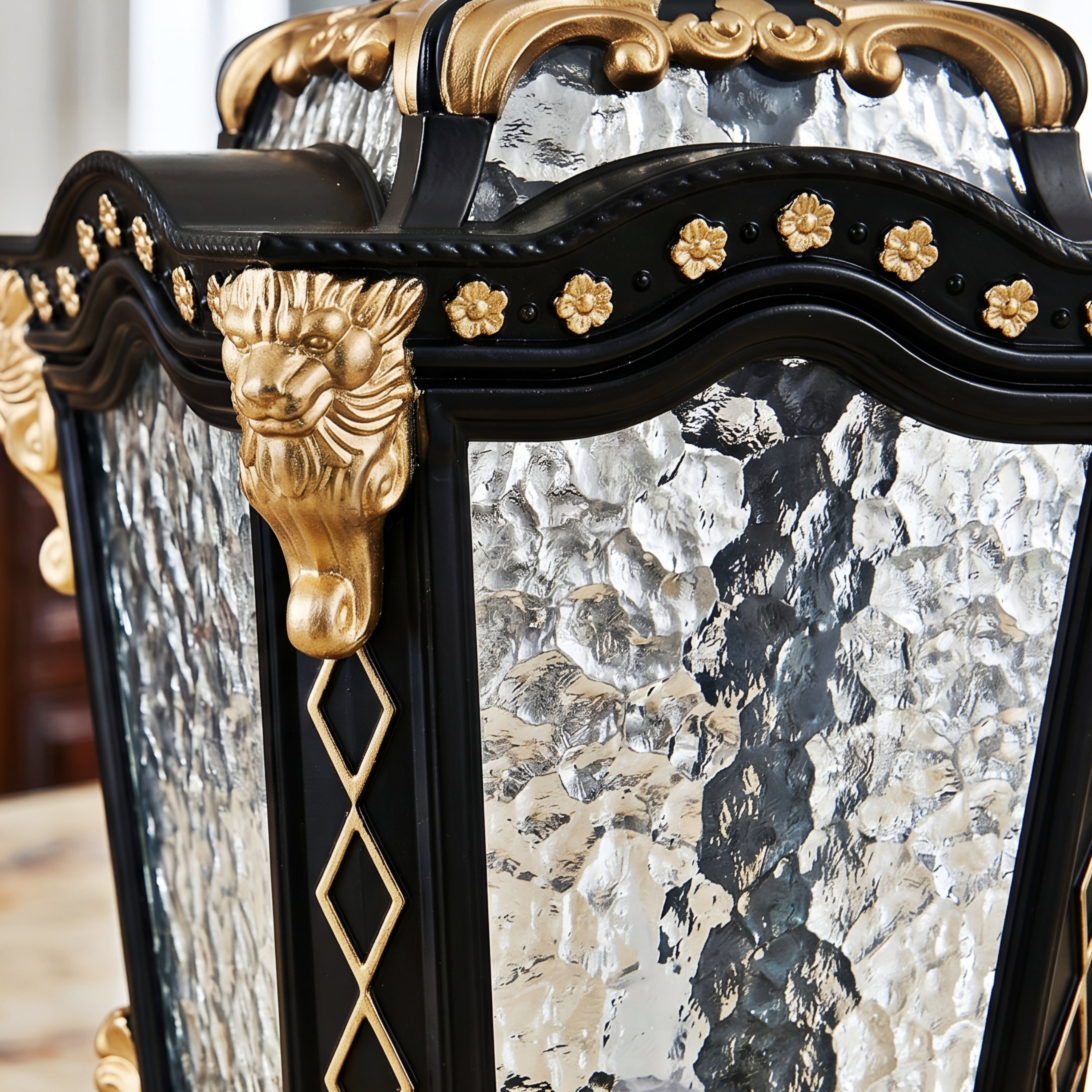 Valcourt Pillar Lantern – Outdoor Decorative Table Lamp Black Gold Victorian Style Lighting Fixture