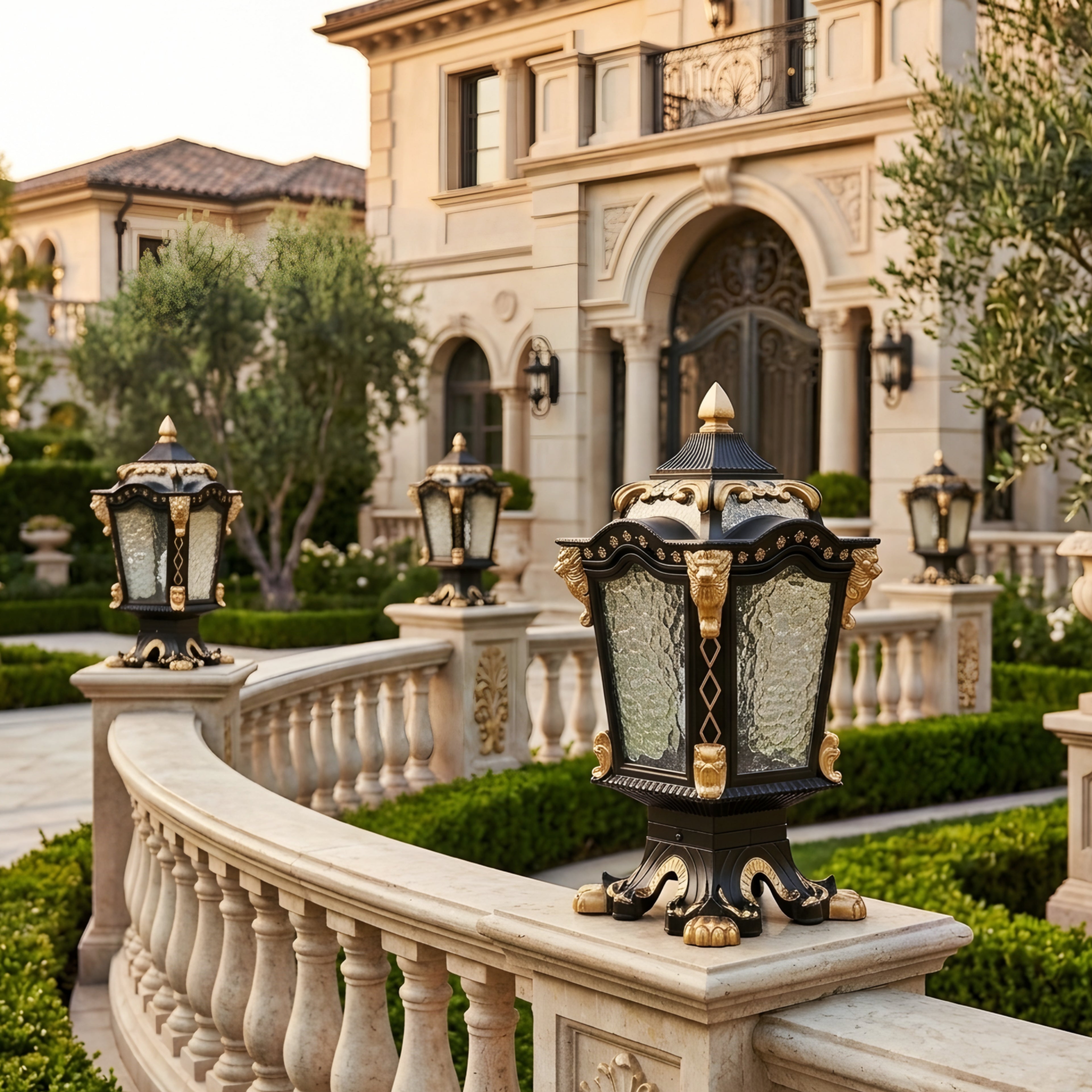 Valcourt Pillar Lantern – Outdoor Decorative Table Lamp Black Gold Victorian Style Lighting Fixture