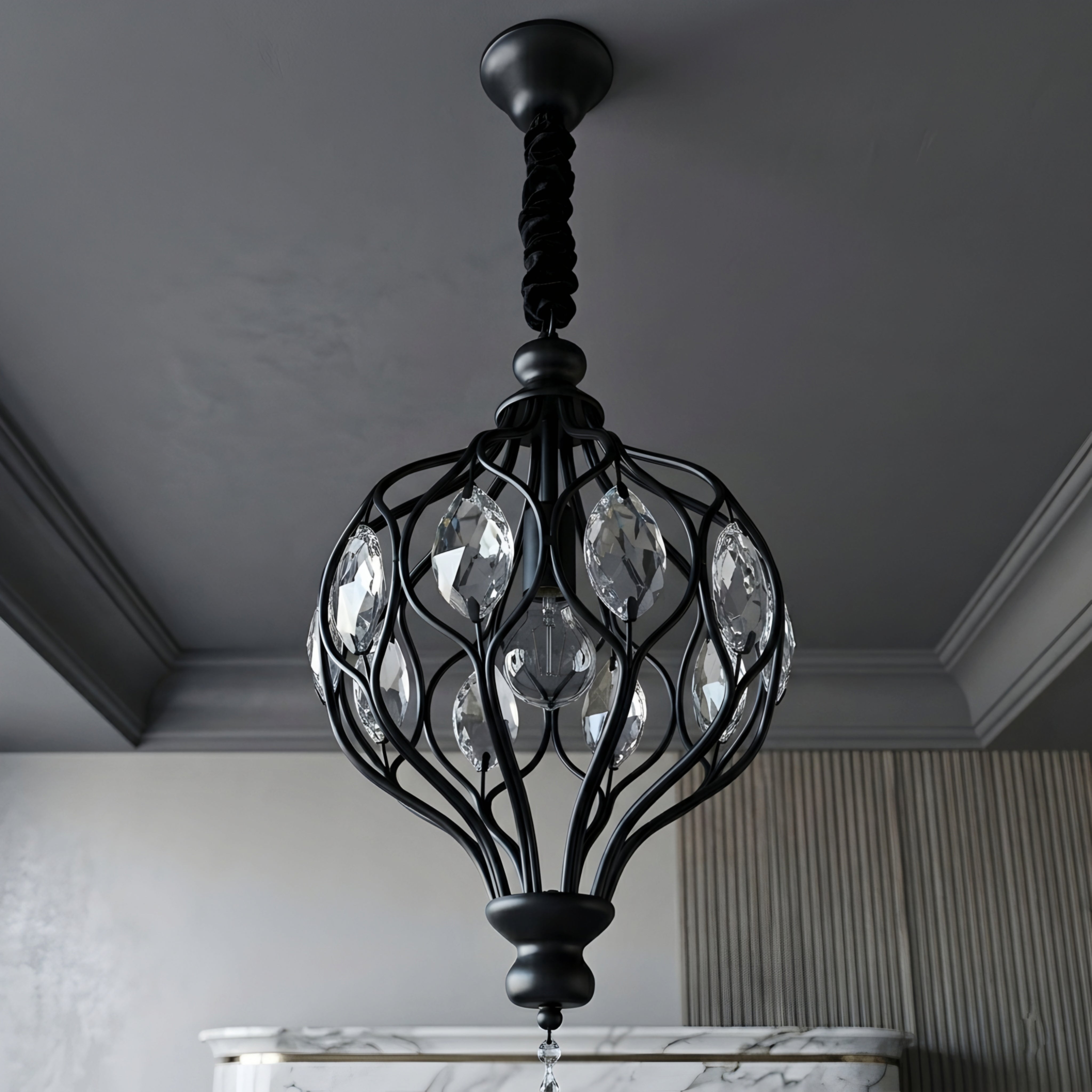 Calantha Crystal Pendant Light – Gold Brass Cage Dining Room Chandelier Decorative Lighting Kitchen Island
