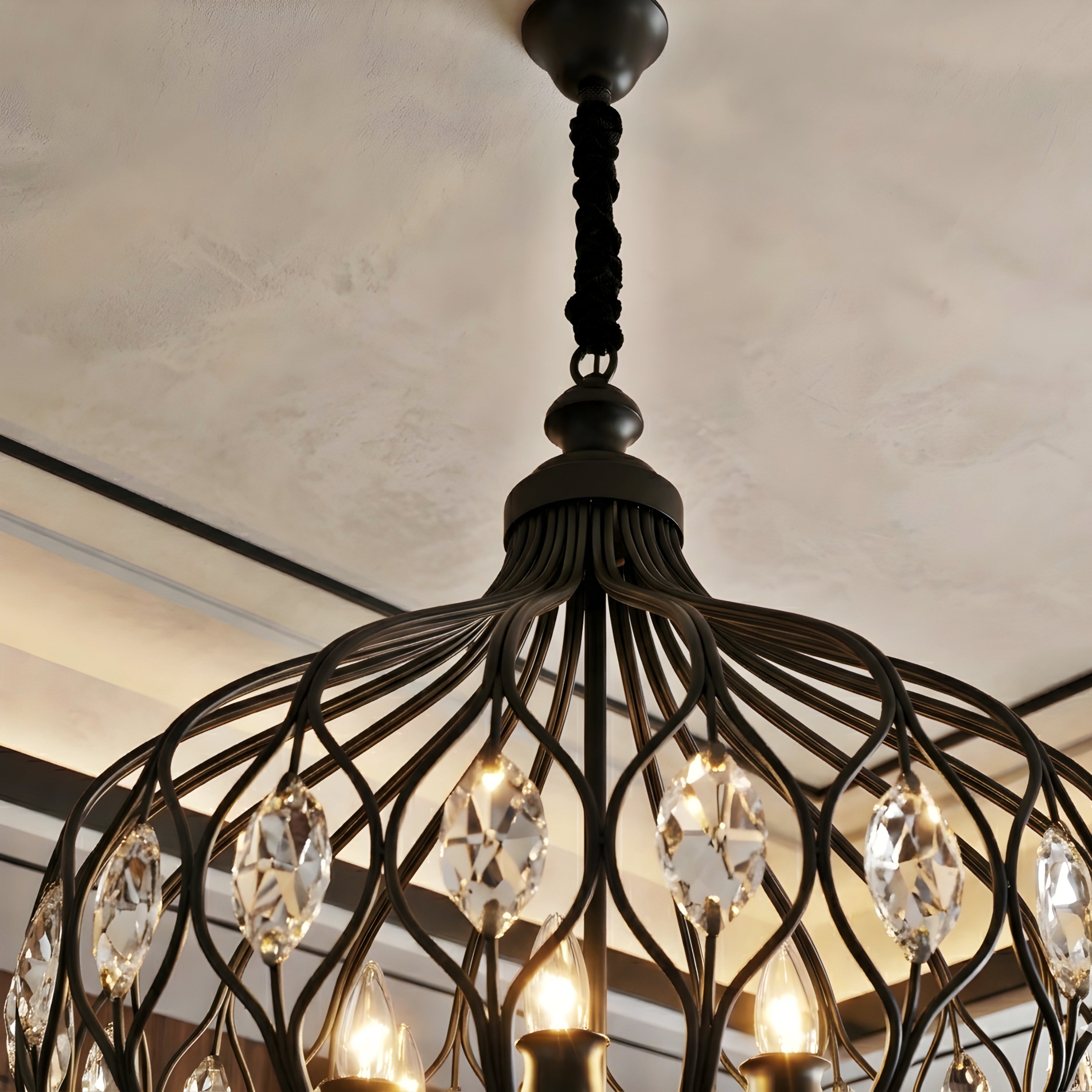 Calantha Crystal Pendant Light – Gold Brass Cage Dining Room Chandelier Decorative Lighting Kitchen Island