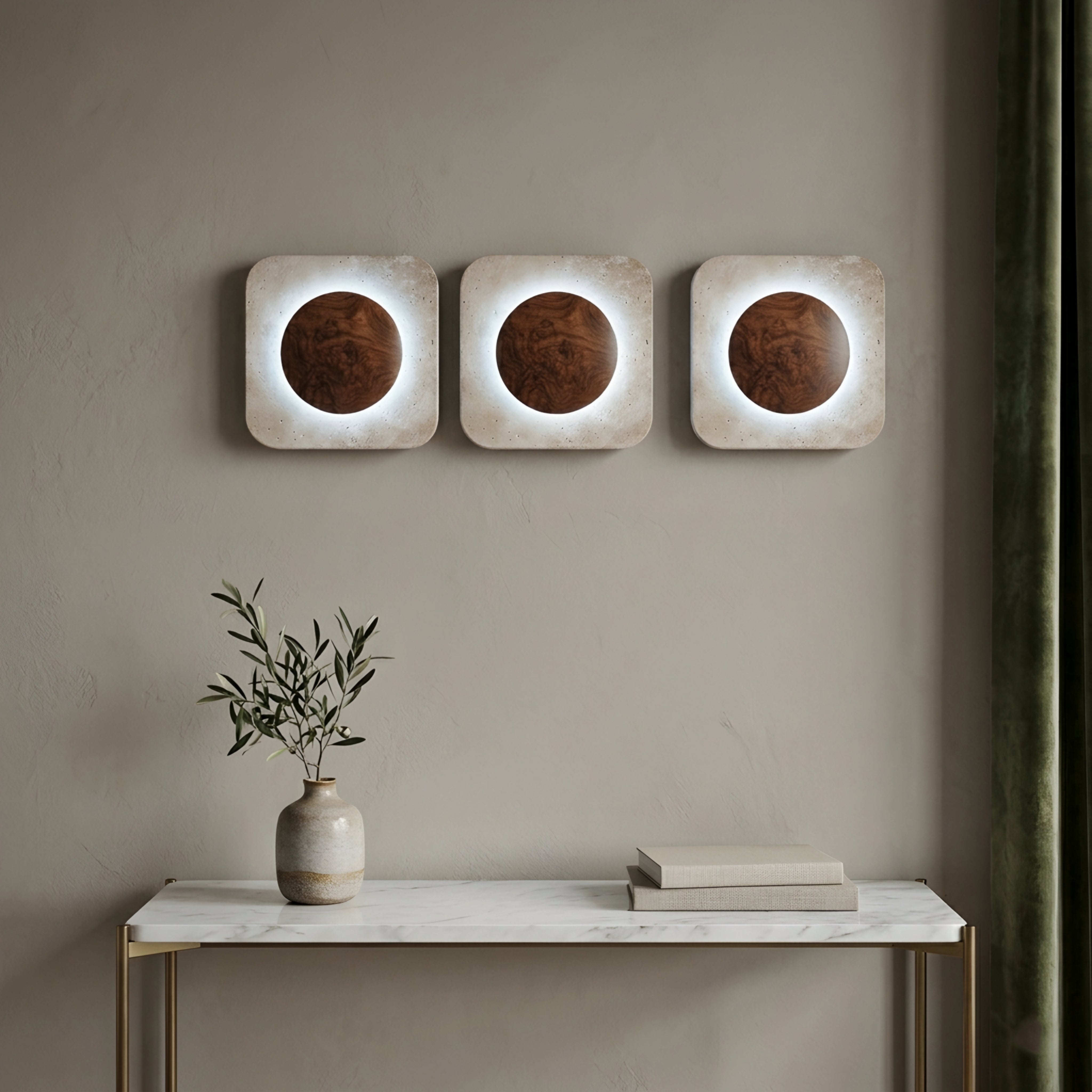 Eclipso Square Wall Sconce – Modern Travertine Stone LED Ambient Lighting Decorative Living Room Bedroom