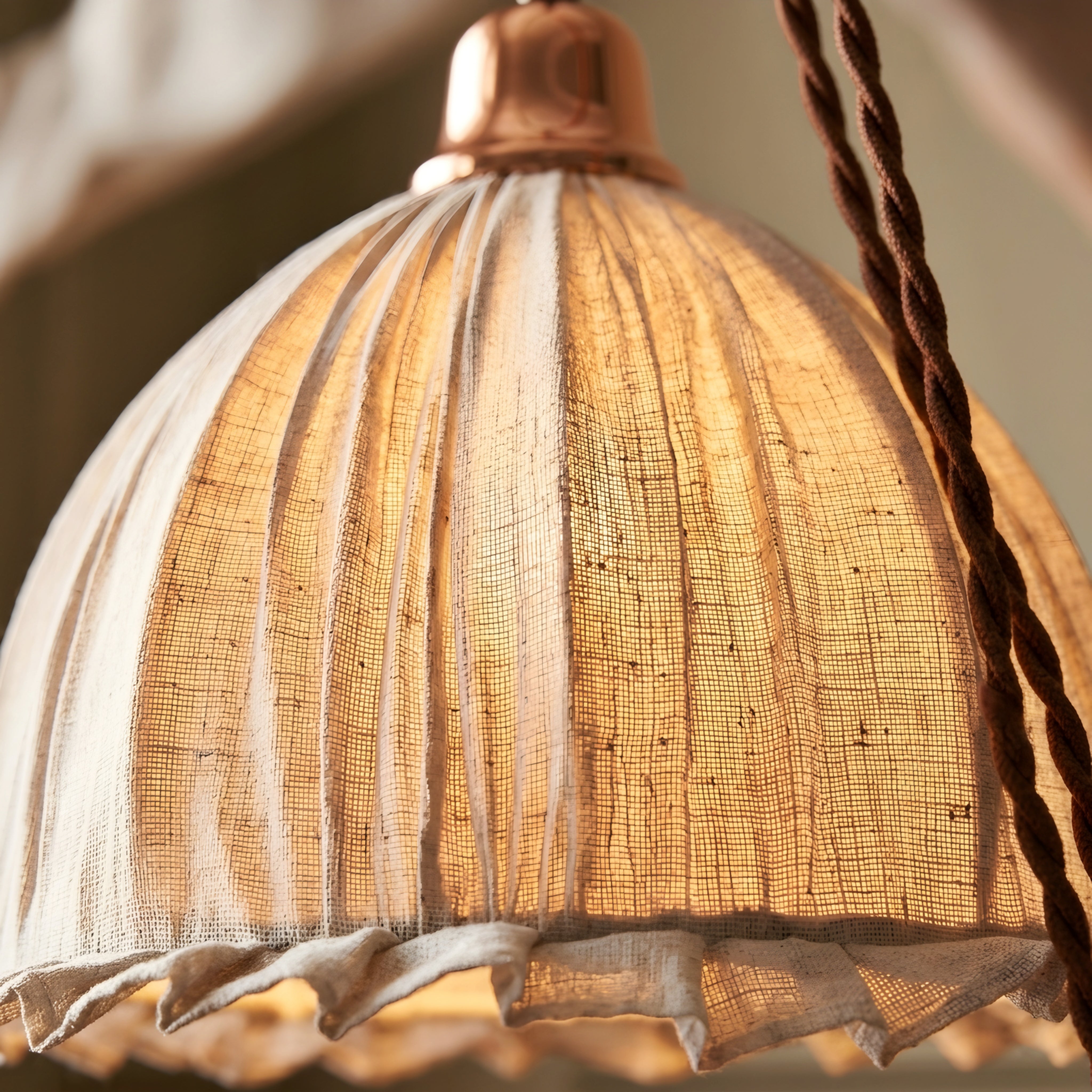 Zorei Ruffled Bell Pendant Light – Fabric Dome Hanging Ceiling Lamp Farmhouse Dining Room Kitchen