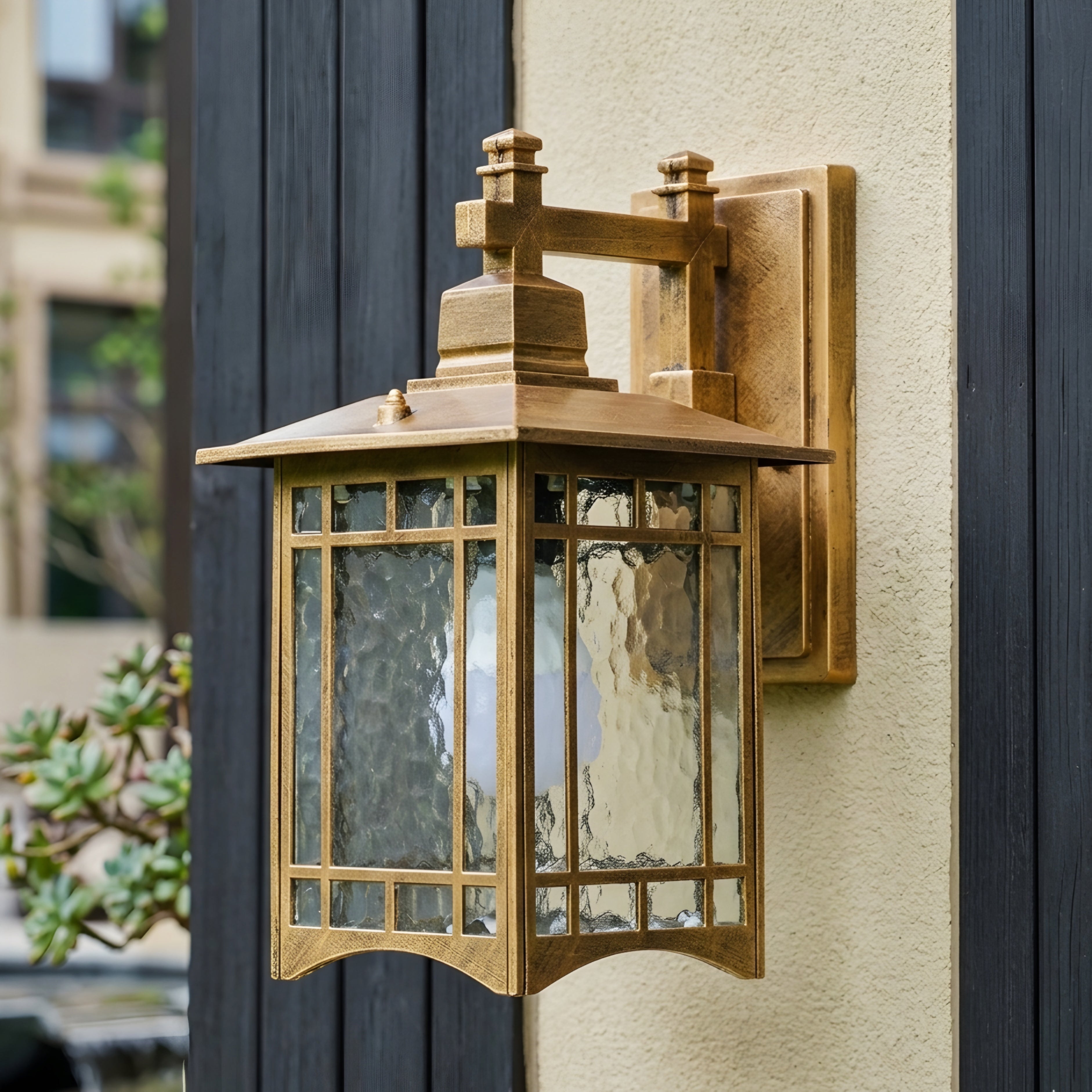 Kyoto Pagoda Outdoor Wall Lantern – Decorative Lighting Fixture Patio Entryway Black Metal Glass Sconce