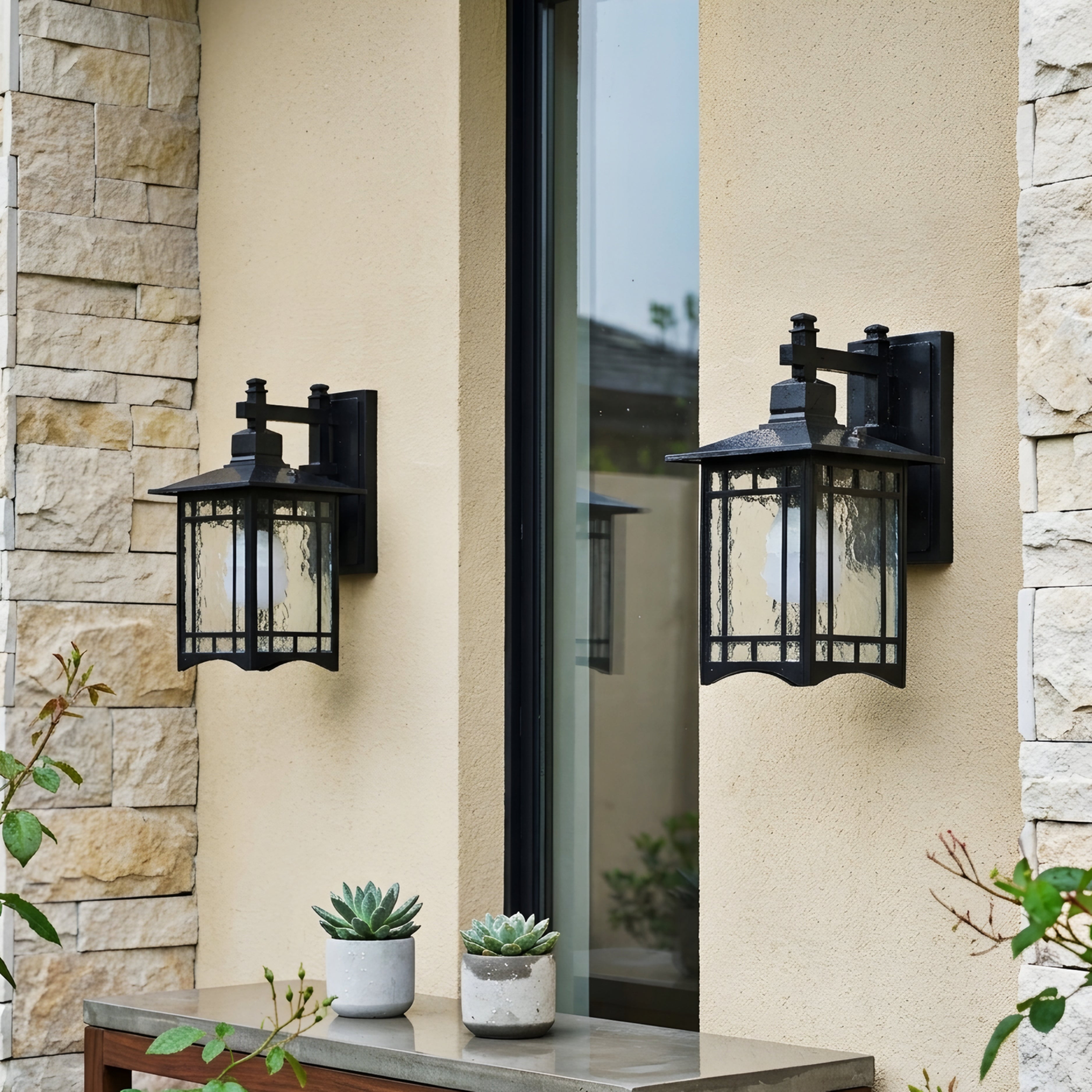 Kyoto Pagoda Outdoor Wall Lantern – Decorative Lighting Fixture Patio Entryway Black Metal Glass Sconce