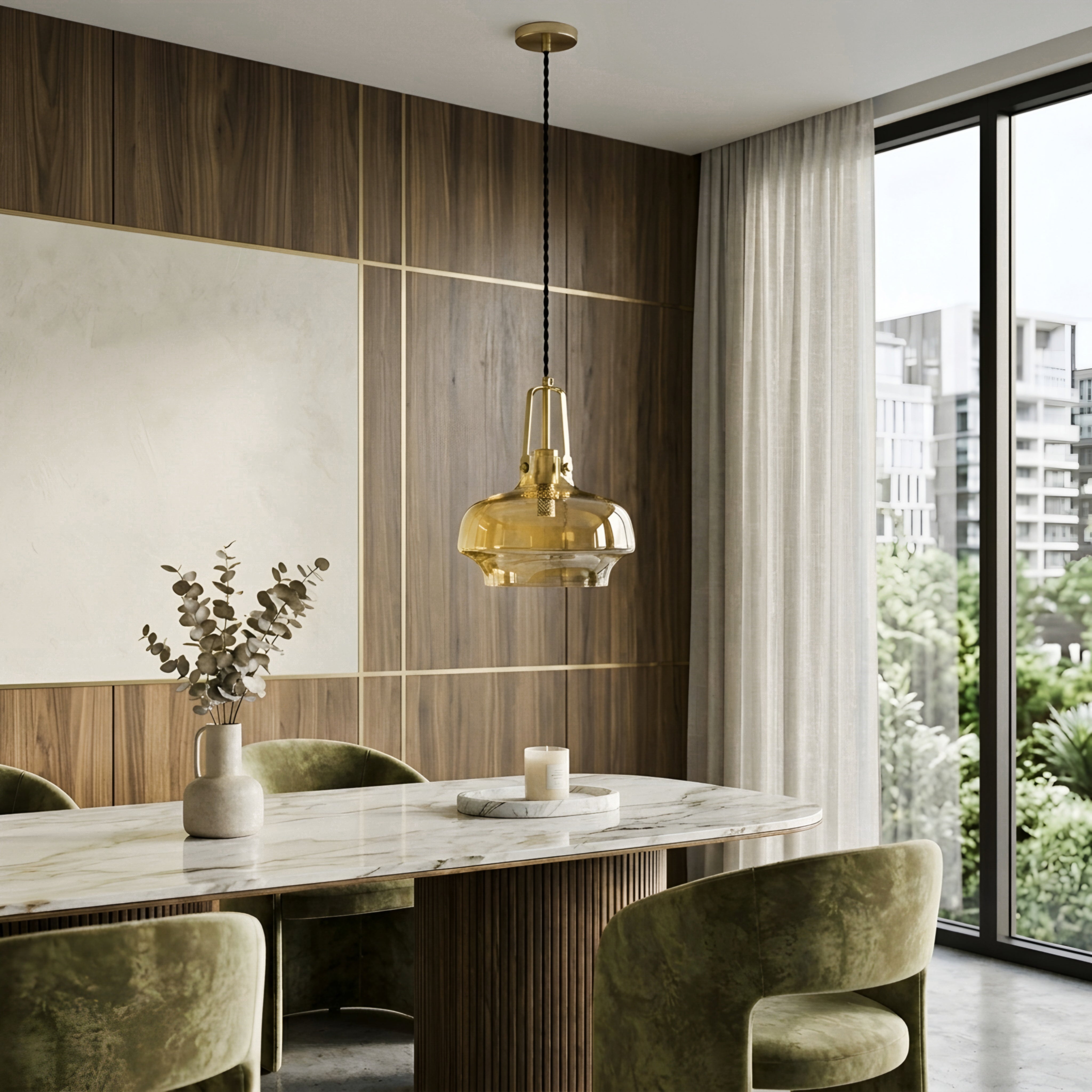 Seri Stepped Bowl Pendant Light – Glass Dome Ceiling Light Brass Cage Kitchen Island Dining Room