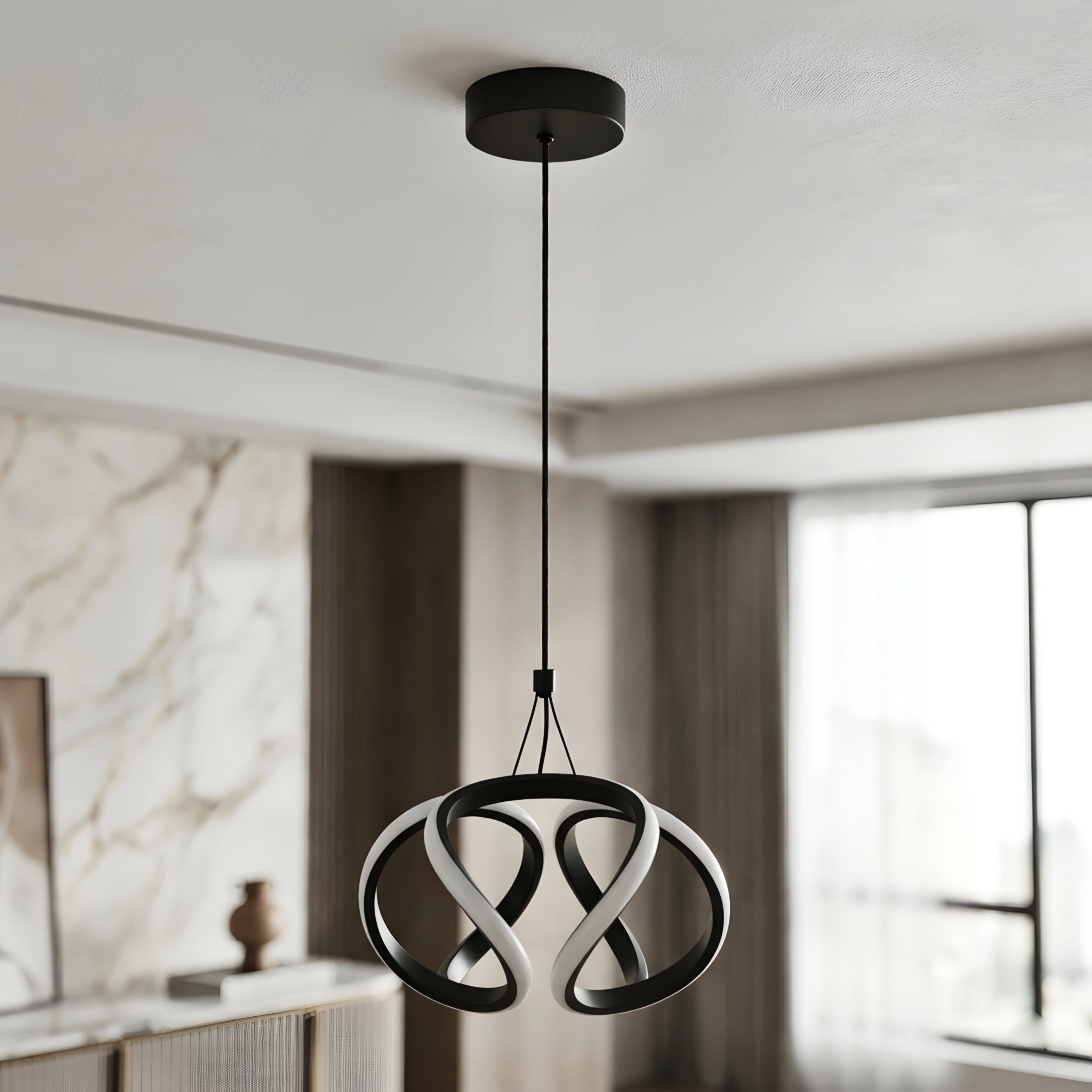 Vortex Ribbon Pendant Light – LED Modern Decorative Lighting Dining Room Kitchen Island Black Twisted