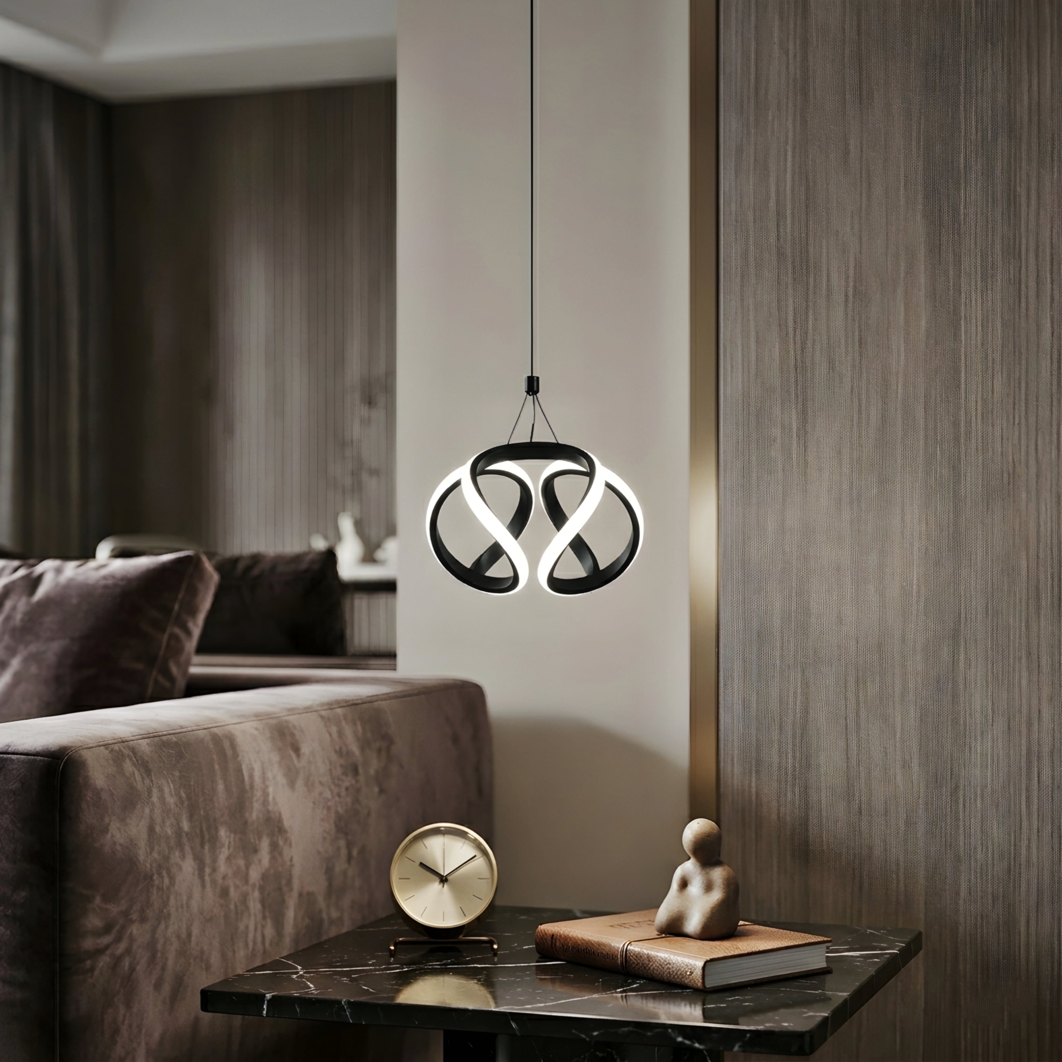 Vortex Ribbon Pendant Light – LED Modern Decorative Lighting Dining Room Kitchen Island Black Twisted