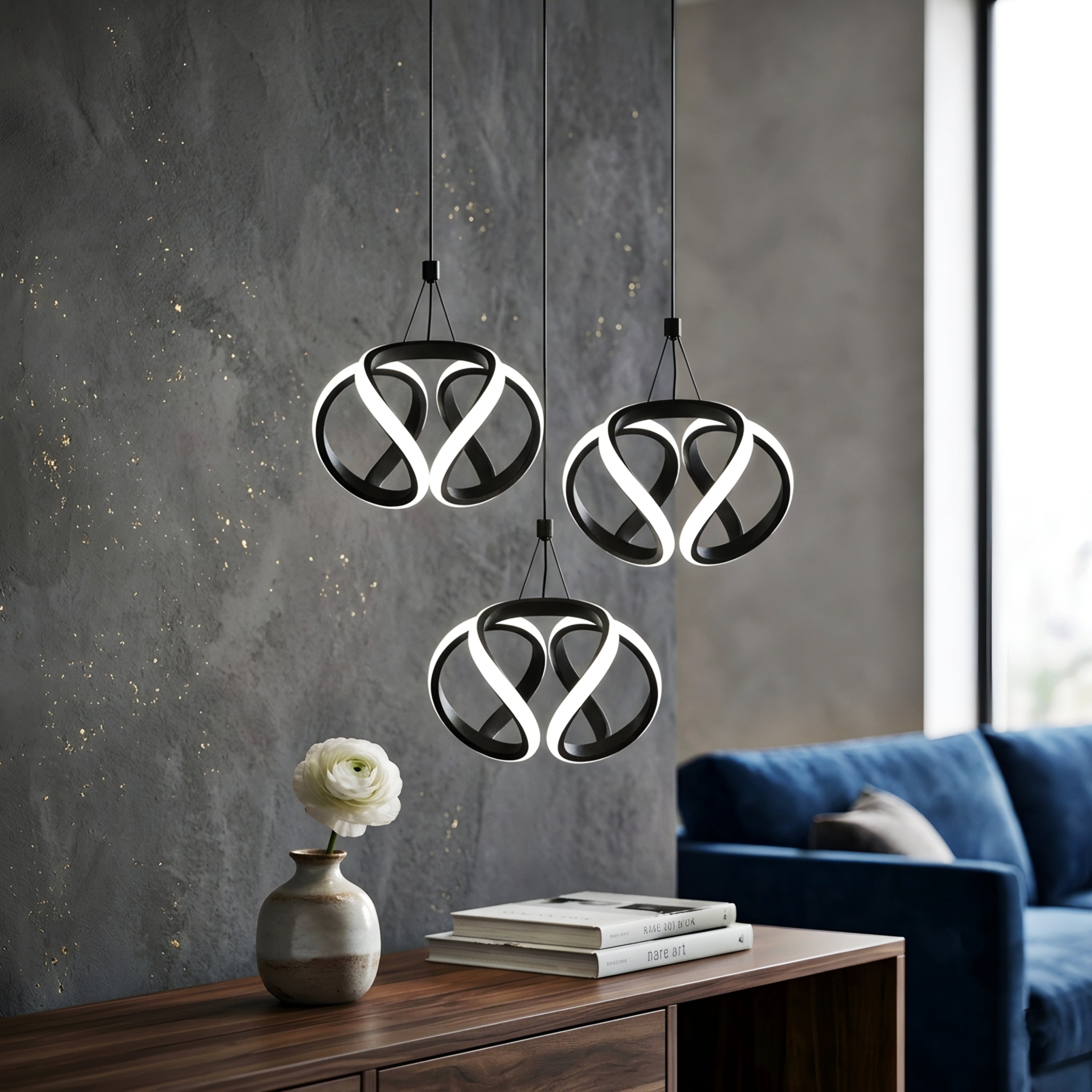 Vortex Ribbon Pendant Light – LED Modern Decorative Lighting Dining Room Kitchen Island Black Twisted
