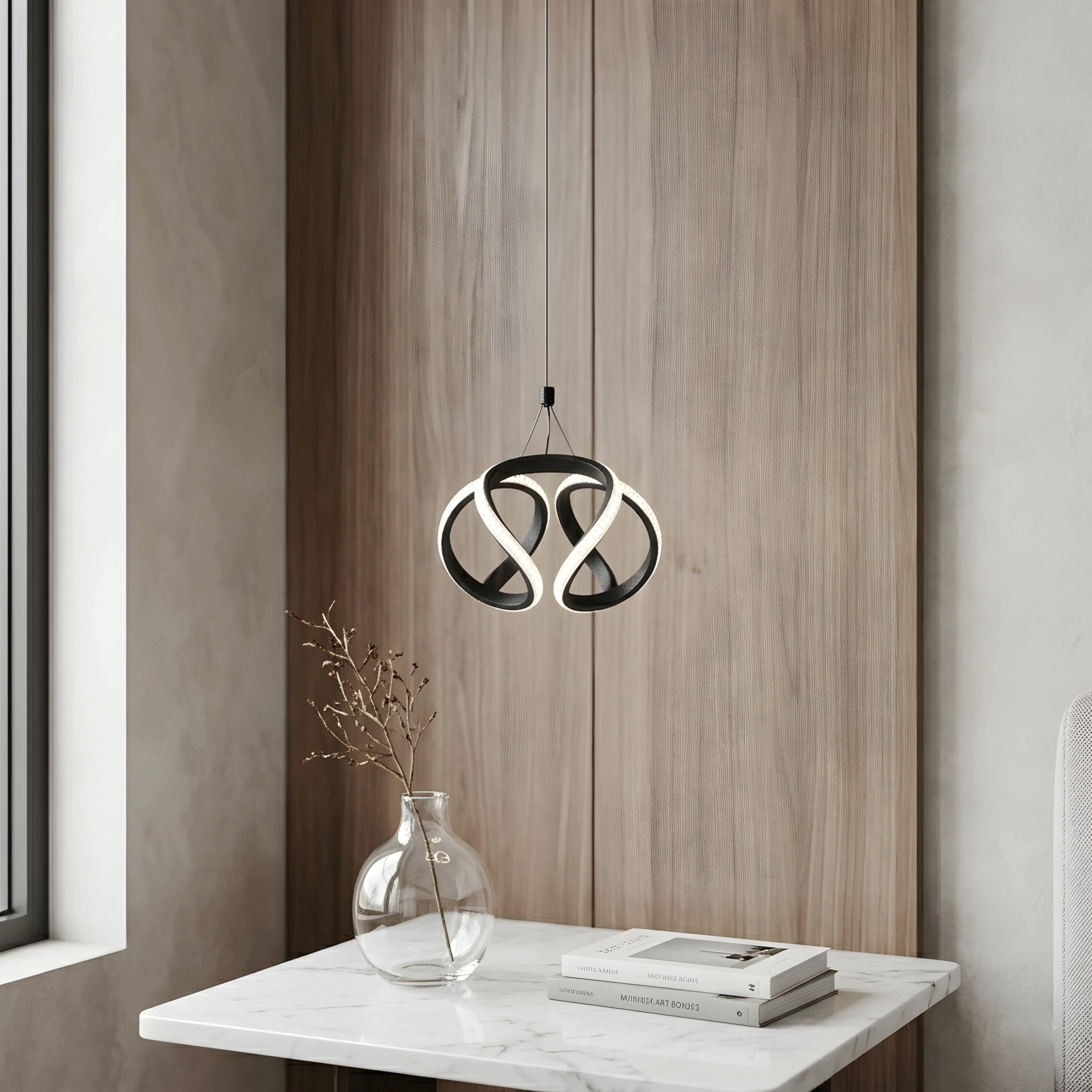 Vortex Ribbon Pendant Light – LED Modern Decorative Lighting Dining Room Kitchen Island Black Twisted