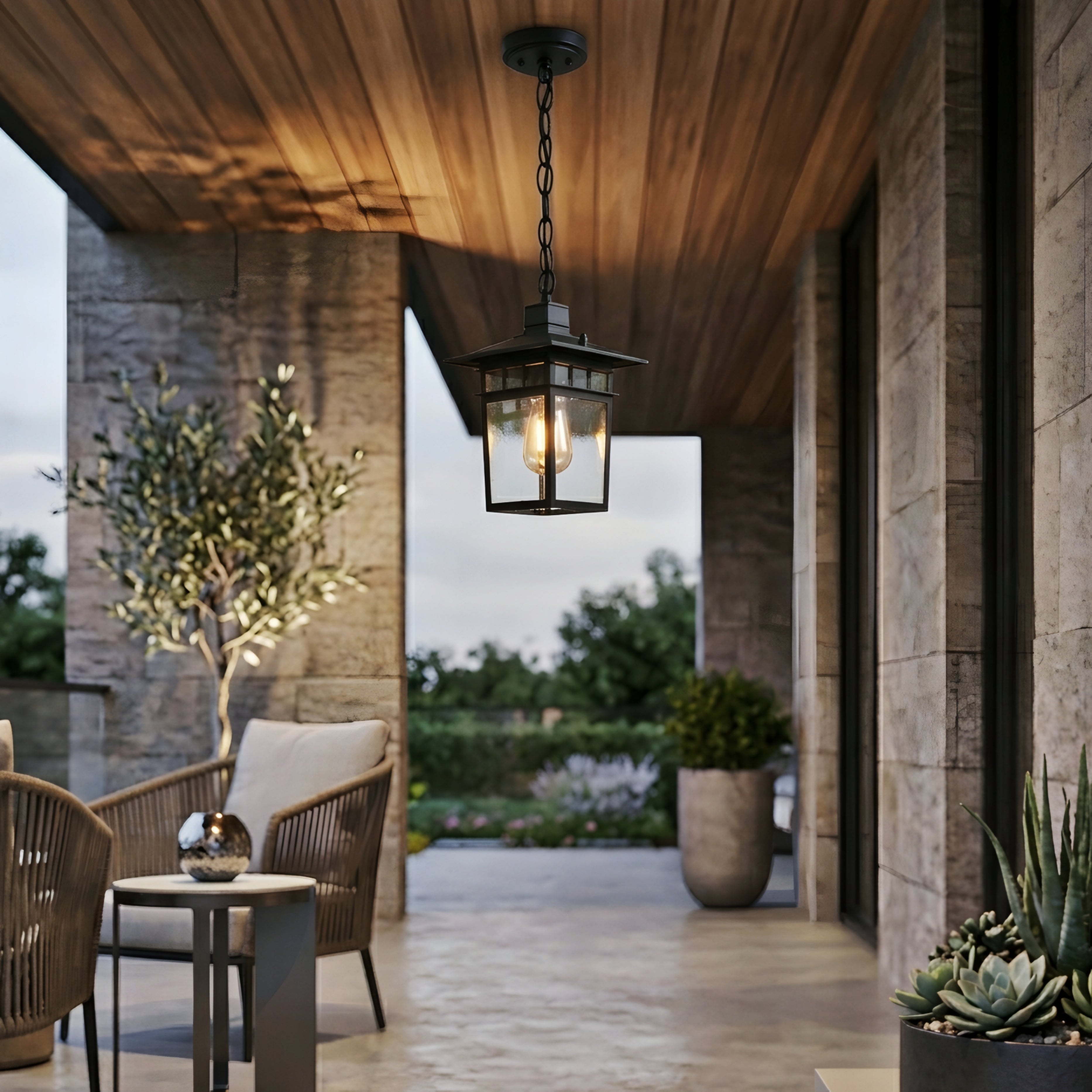 Kiyori Lantern Pendant Light – Outdoor Hanging Black Metal Decorative Lighting Fixture Patio Porch
