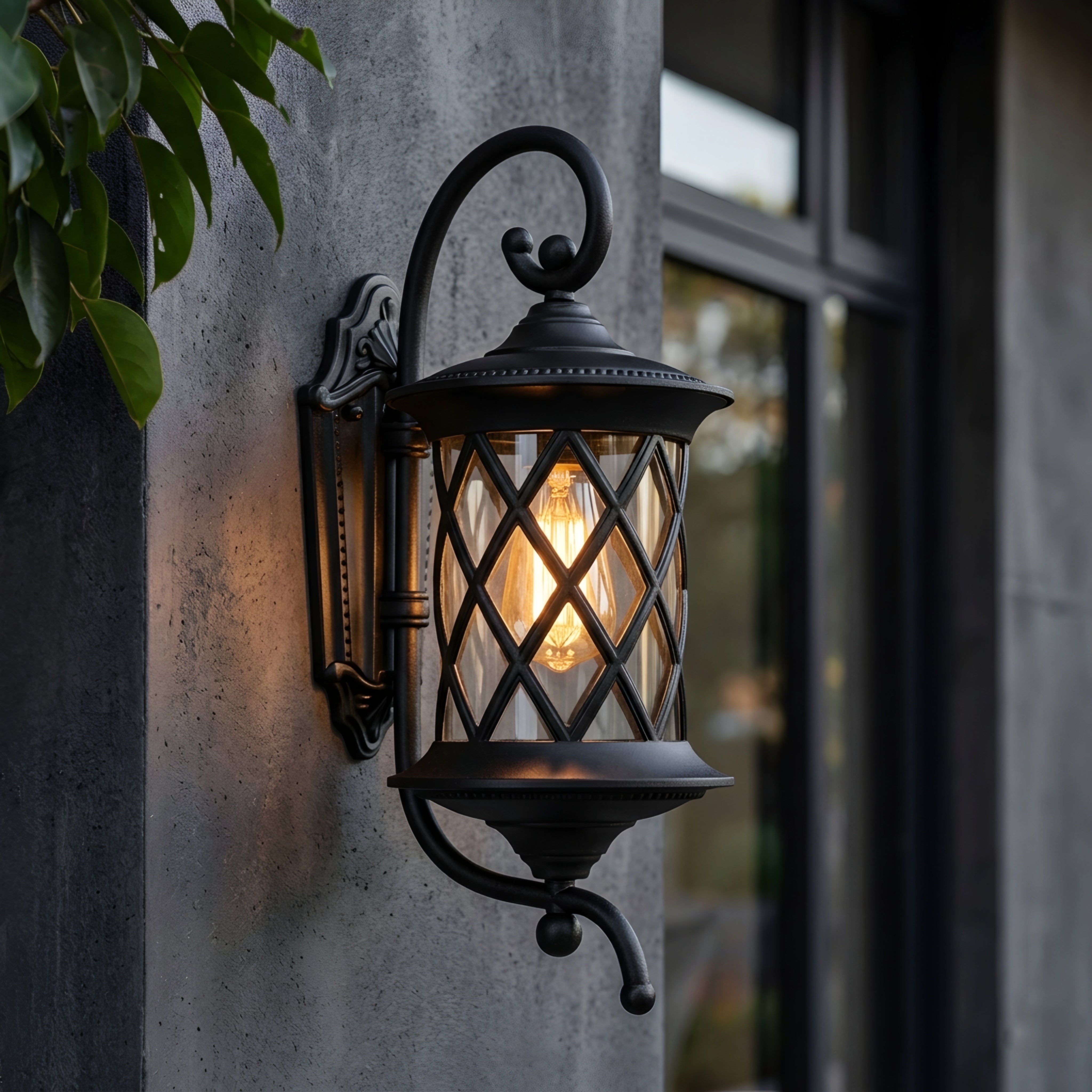 Trellis Scroll Wall Lantern – Outdoor Wall Sconce Decorative Lighting Bronze Lattice Patio Entryway