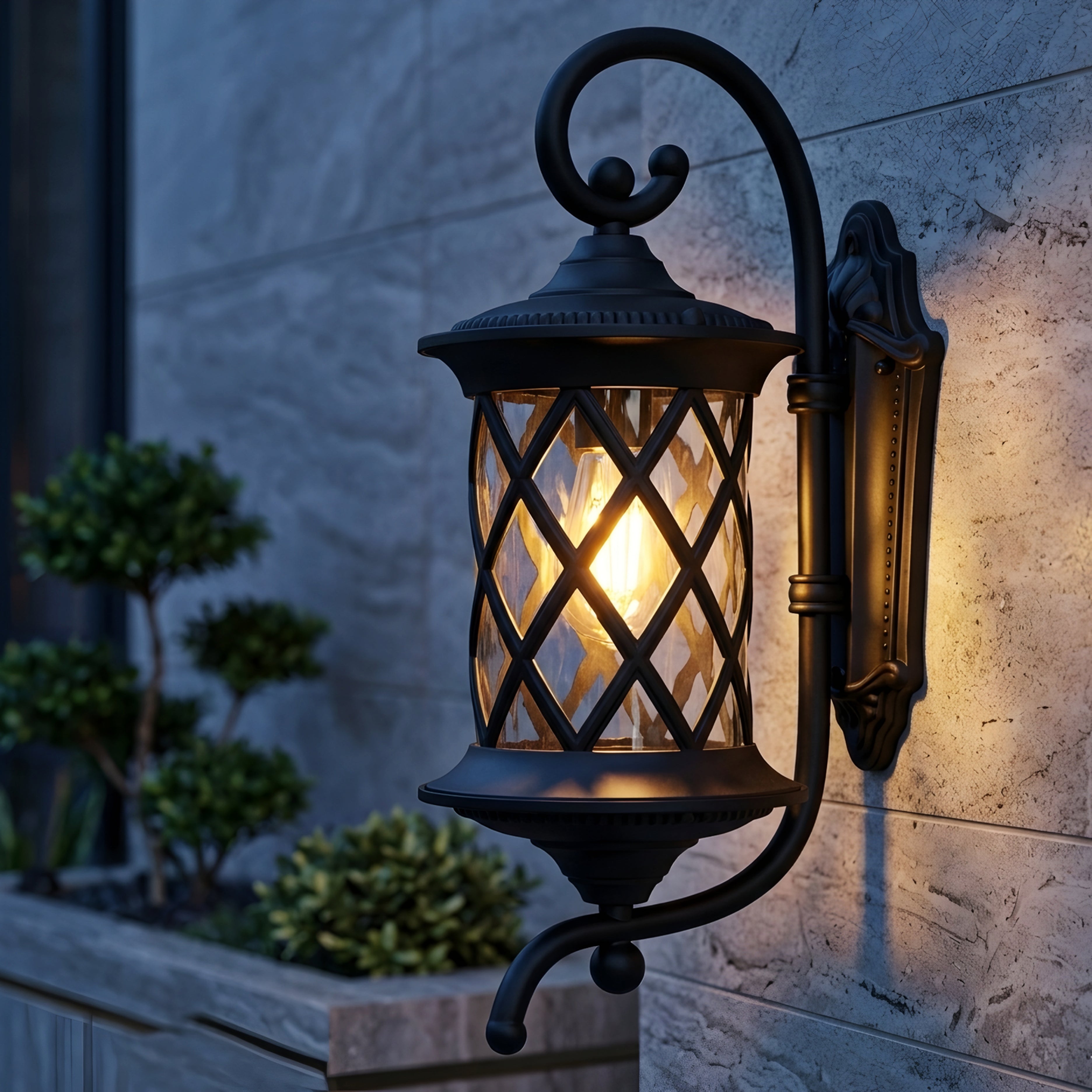 Trellis Scroll Wall Lantern – Outdoor Wall Sconce Decorative Lighting Bronze Lattice Patio Entryway