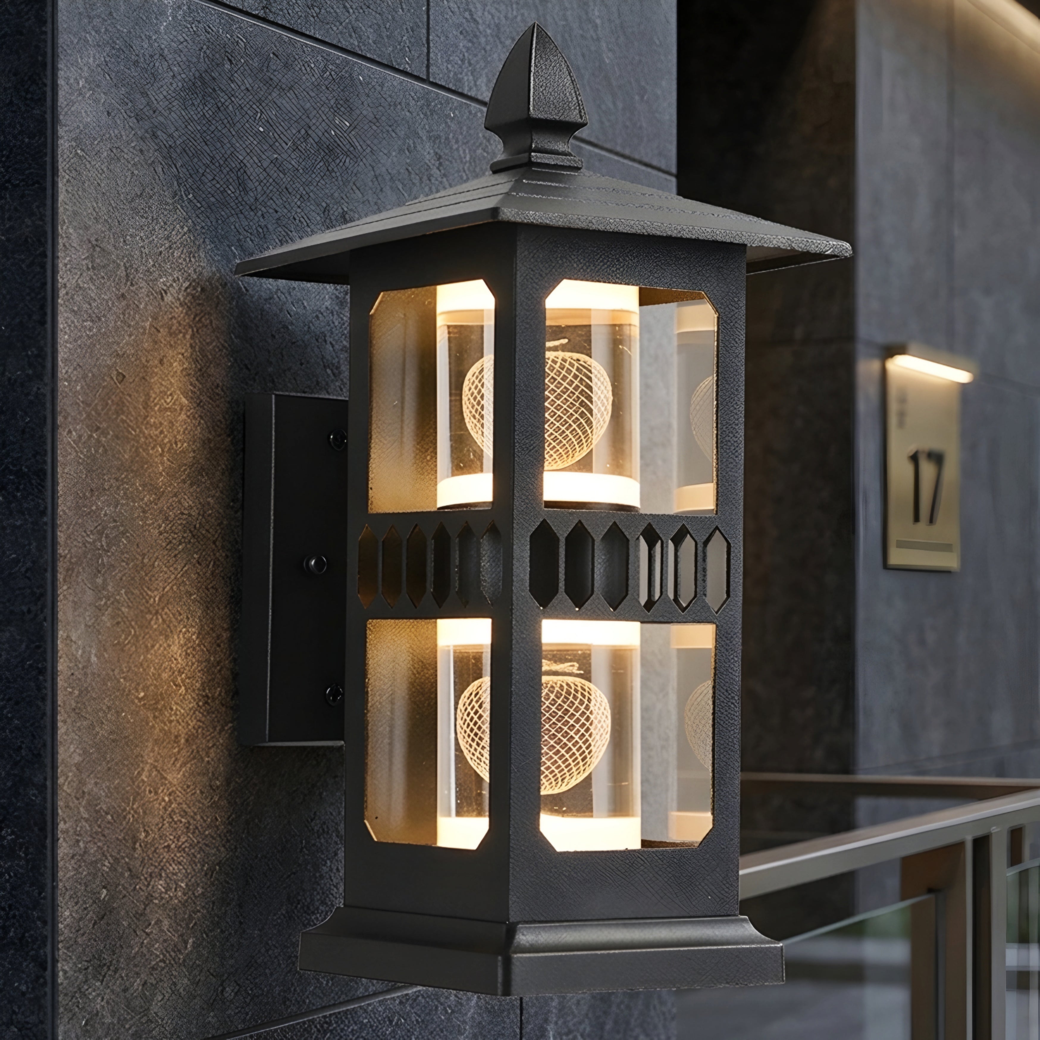 Hexton Pagoda Wall Sconce – Outdoor Wall Mounted Decorative Lantern Black Weatherproof Lighting Fixture