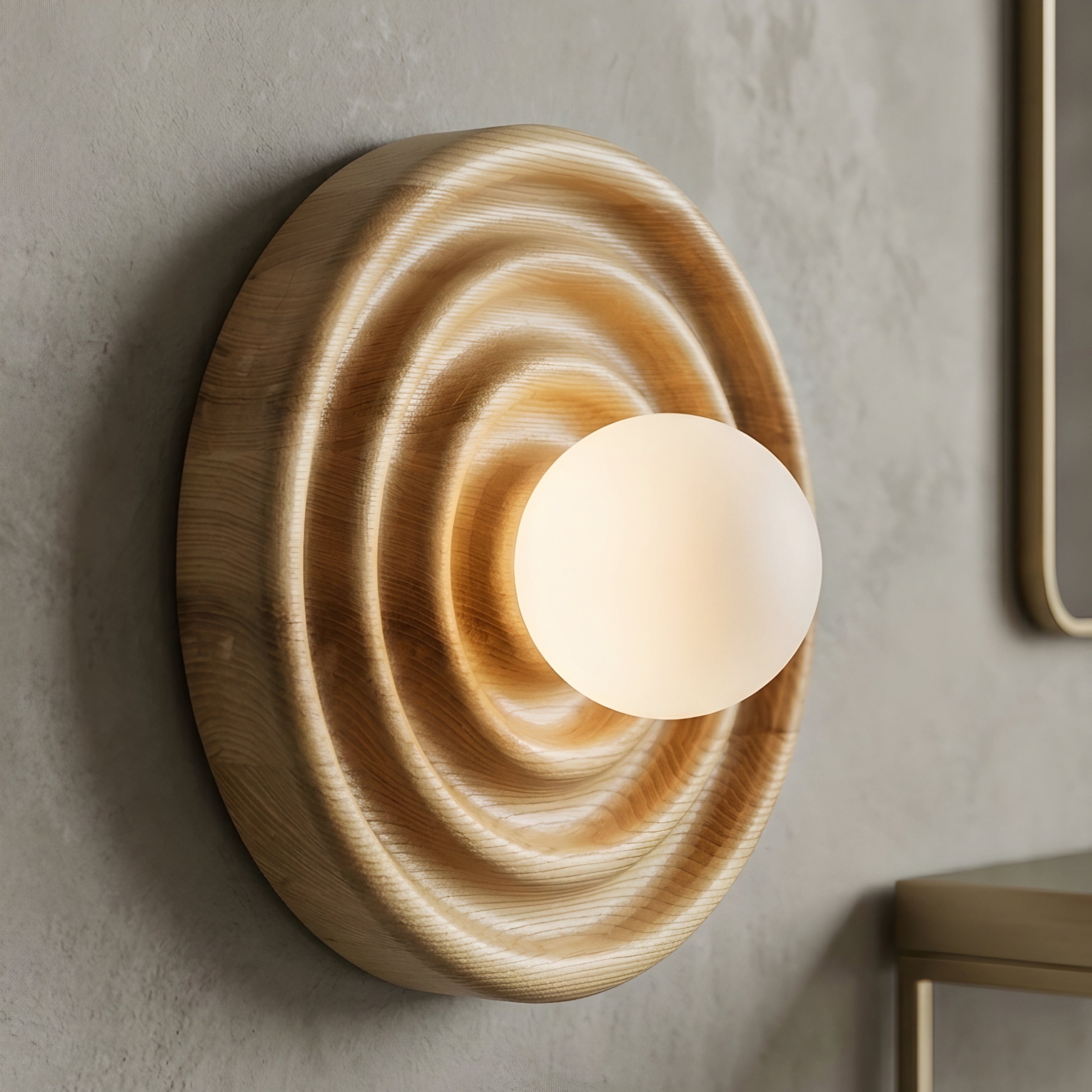 Stratum Ripple Wall Sconce – LED Warm Wood Carved Decorative Lighting Bedroom Living Room