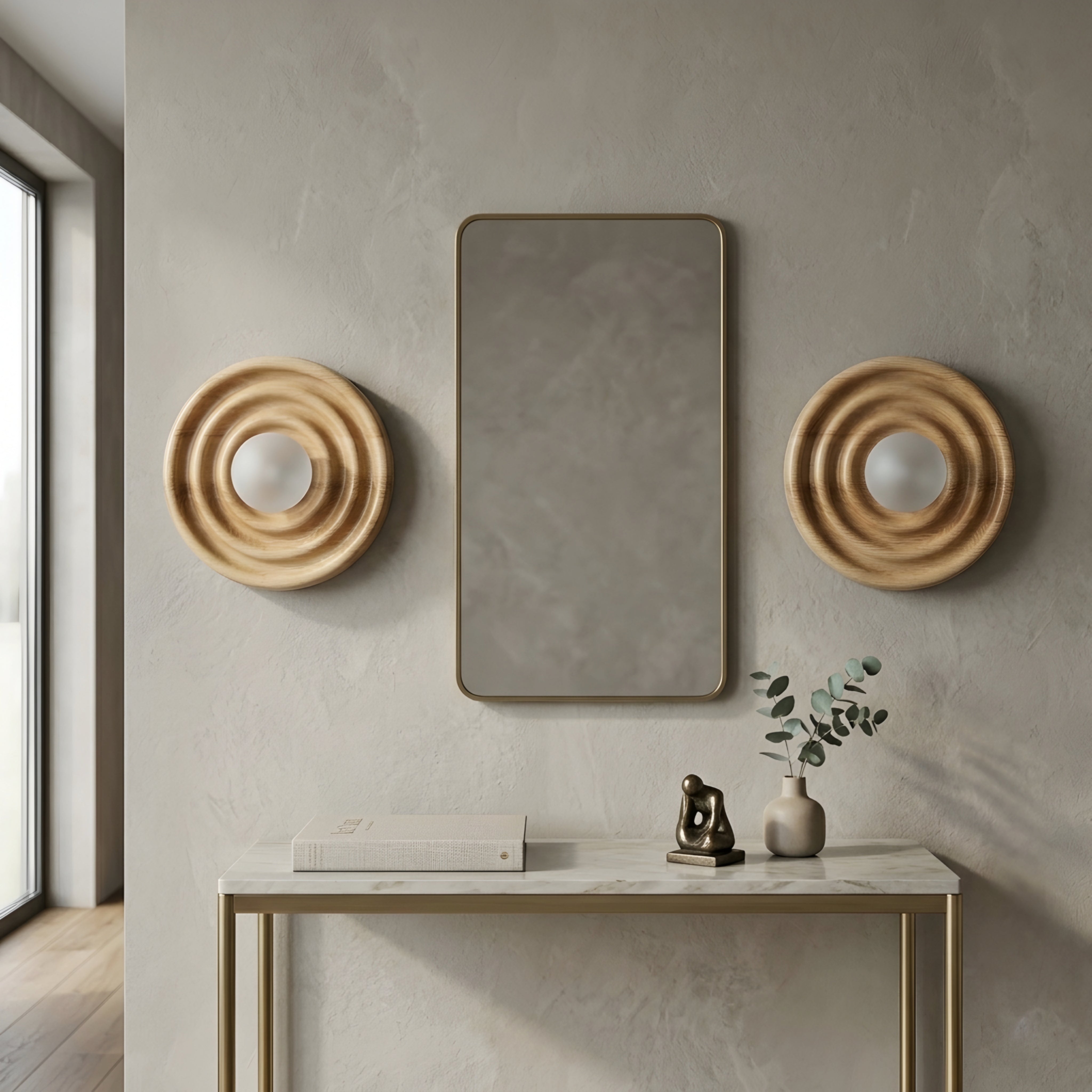 Stratum Ripple Wall Sconce – LED Warm Wood Carved Decorative Lighting Bedroom Living Room