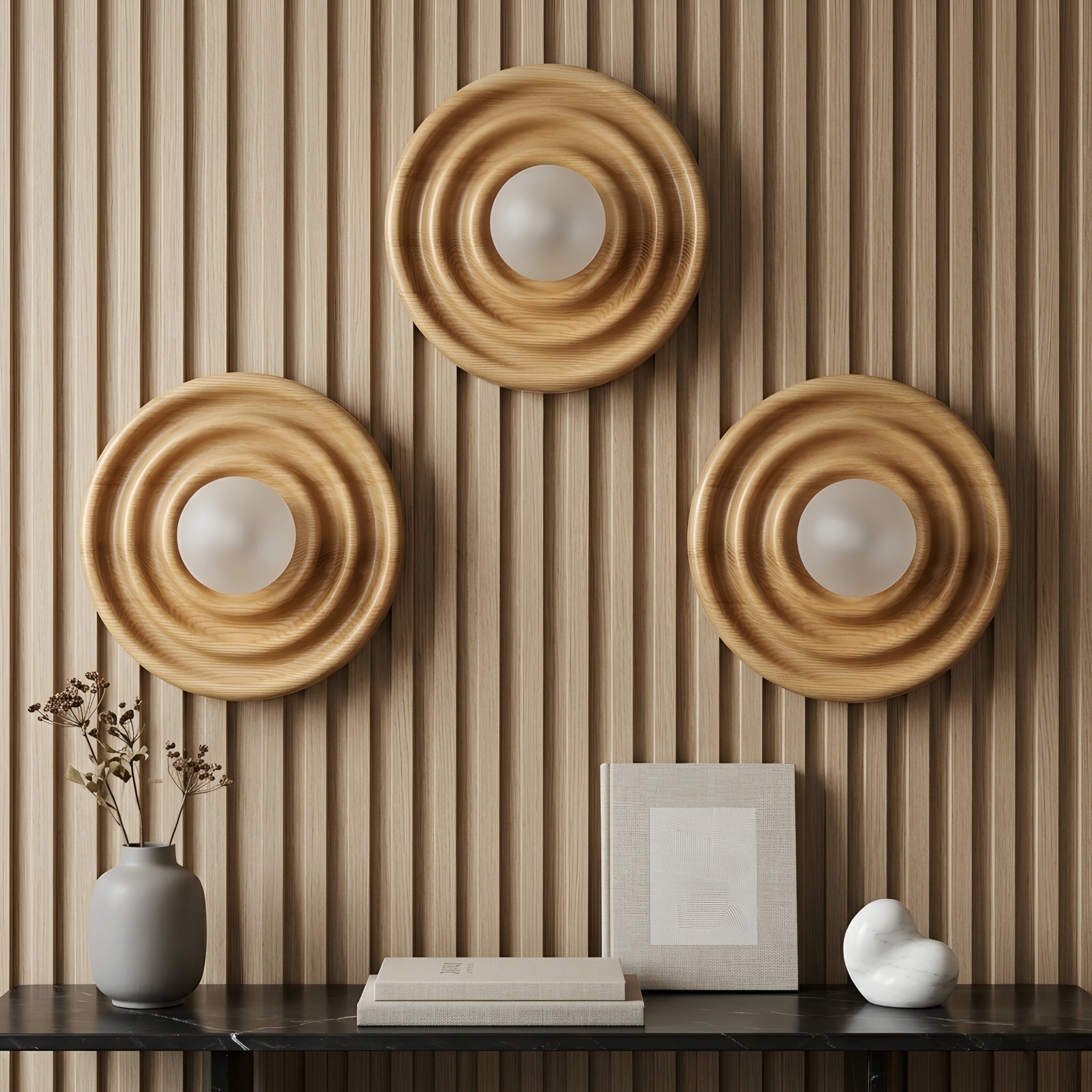 Stratum Ripple Wall Sconce – LED Warm Wood Carved Decorative Lighting Bedroom Living Room