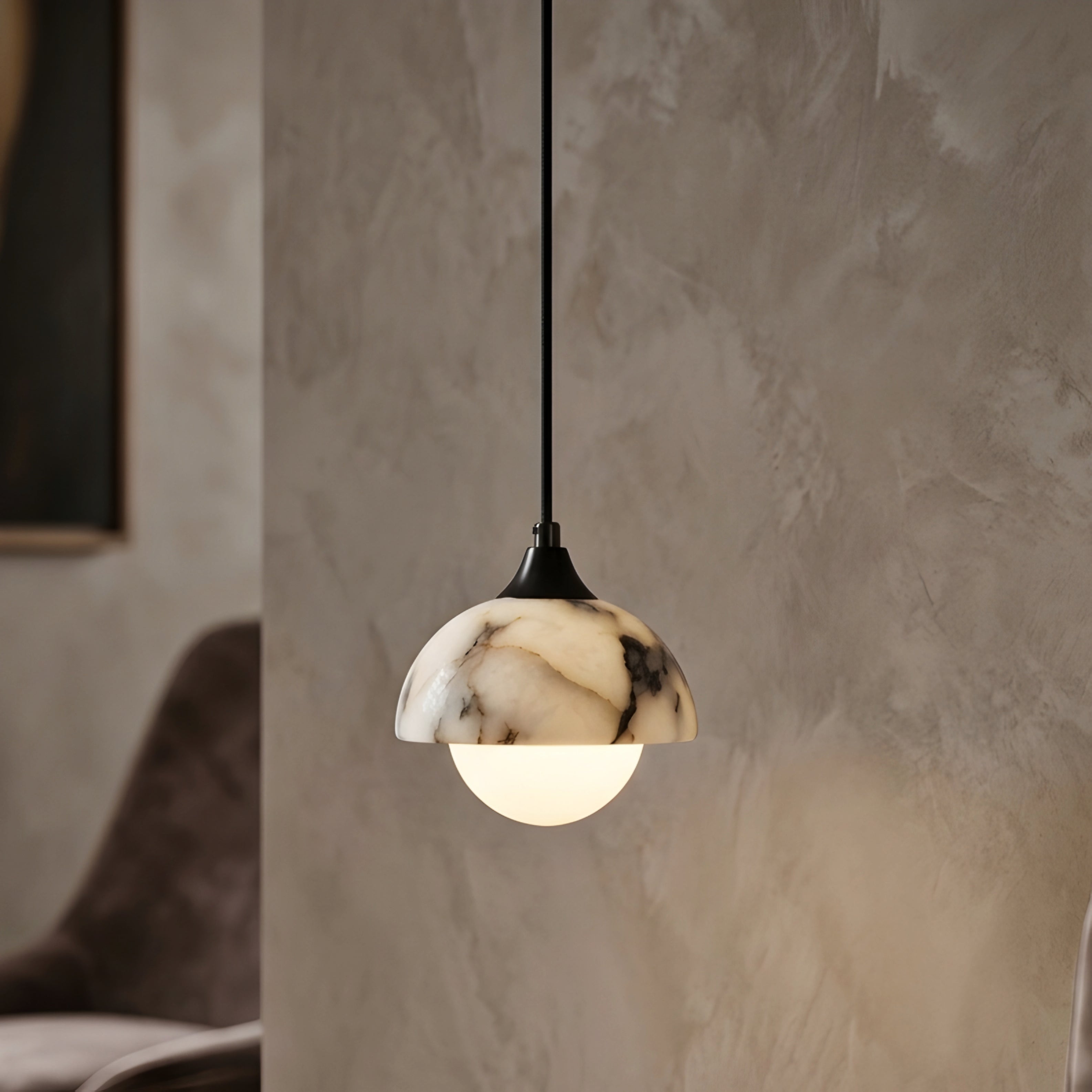 Vespara Dome Pendant Light – Marble Glass Globe Ceiling Kitchen Island Dining Room Decorative Lighting