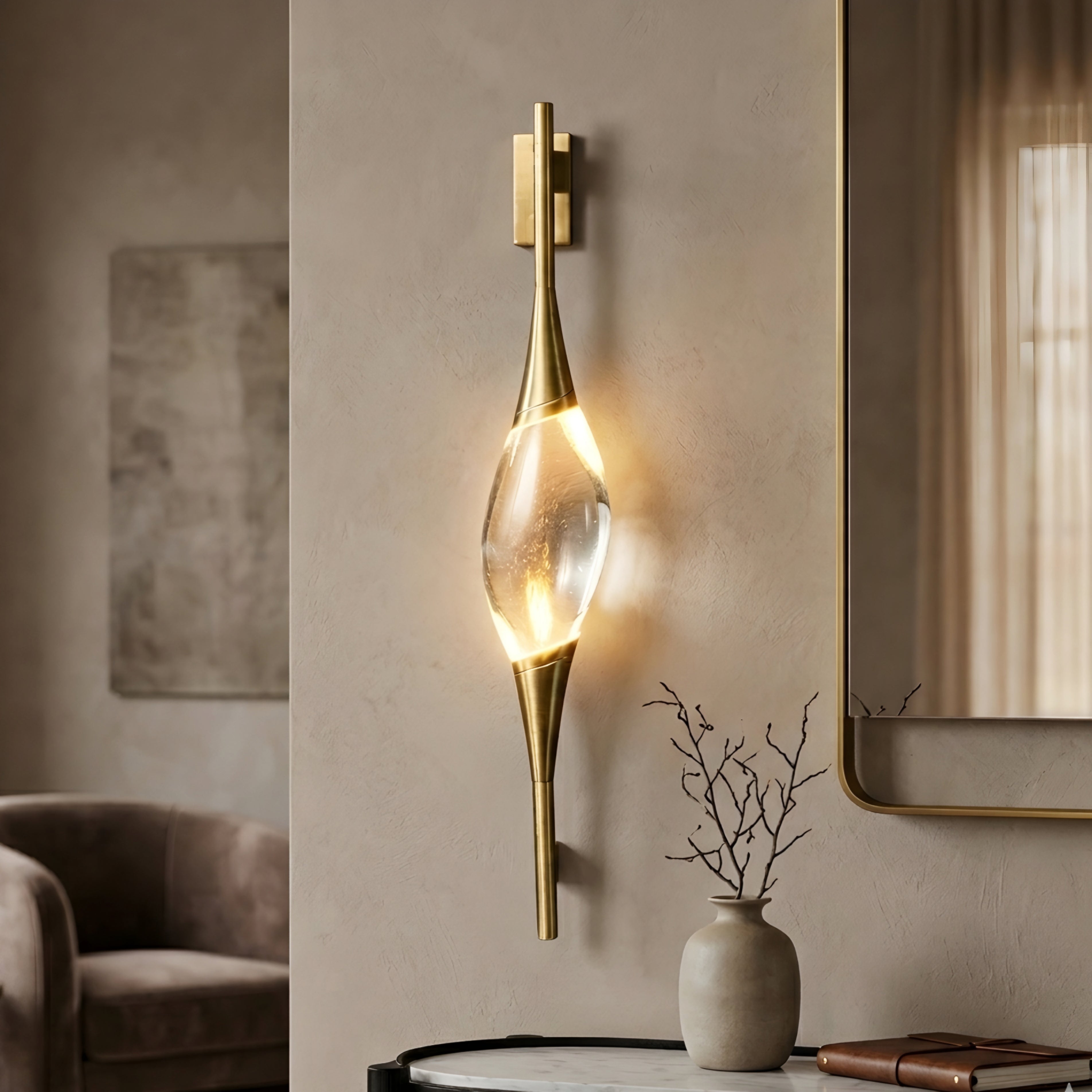 Zephren Spindle Wall Sconce – Modern Brass Glass Decorative Lighting Bedroom Living Room