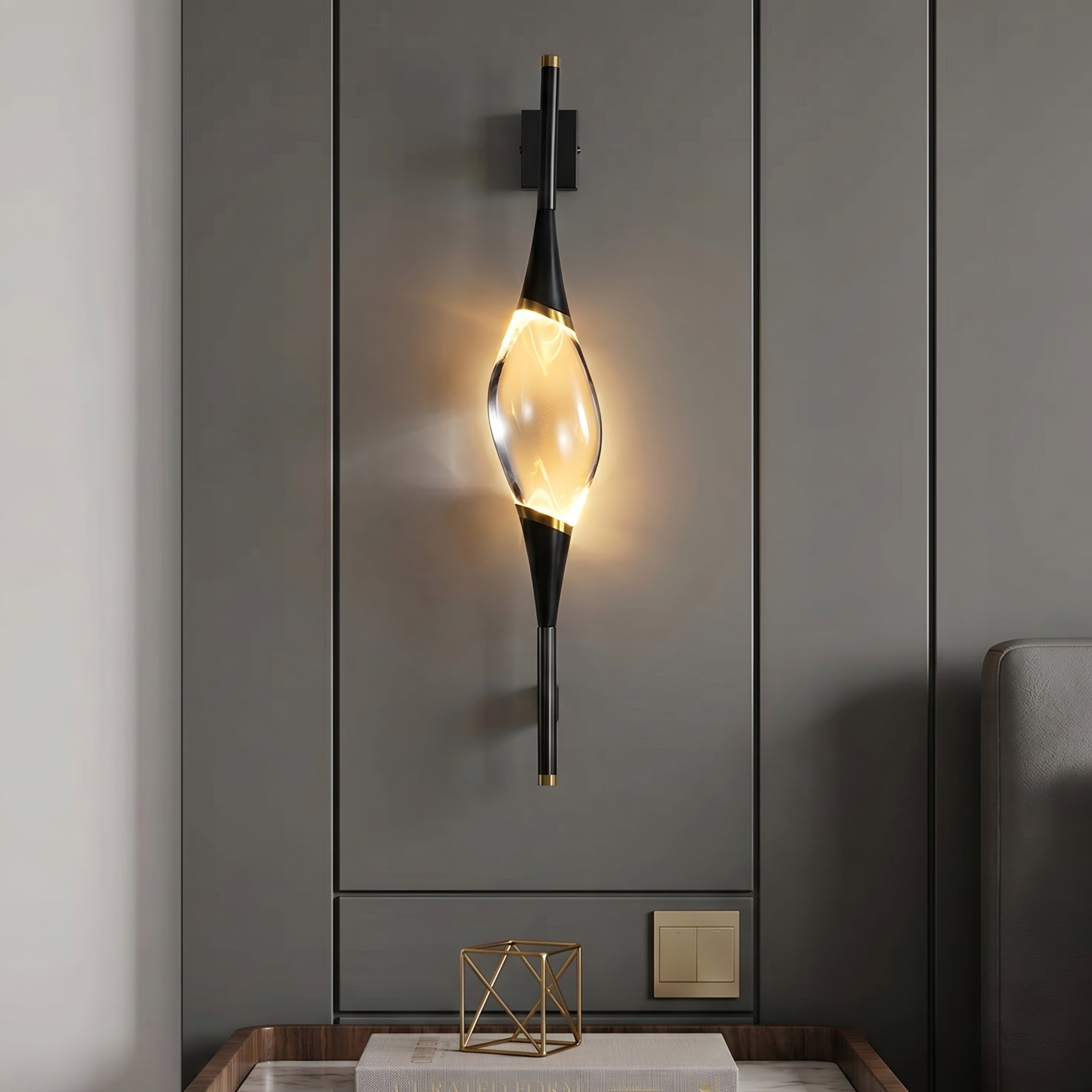 Zephren Spindle Wall Sconce – Modern Brass Glass Decorative Lighting Bedroom Living Room