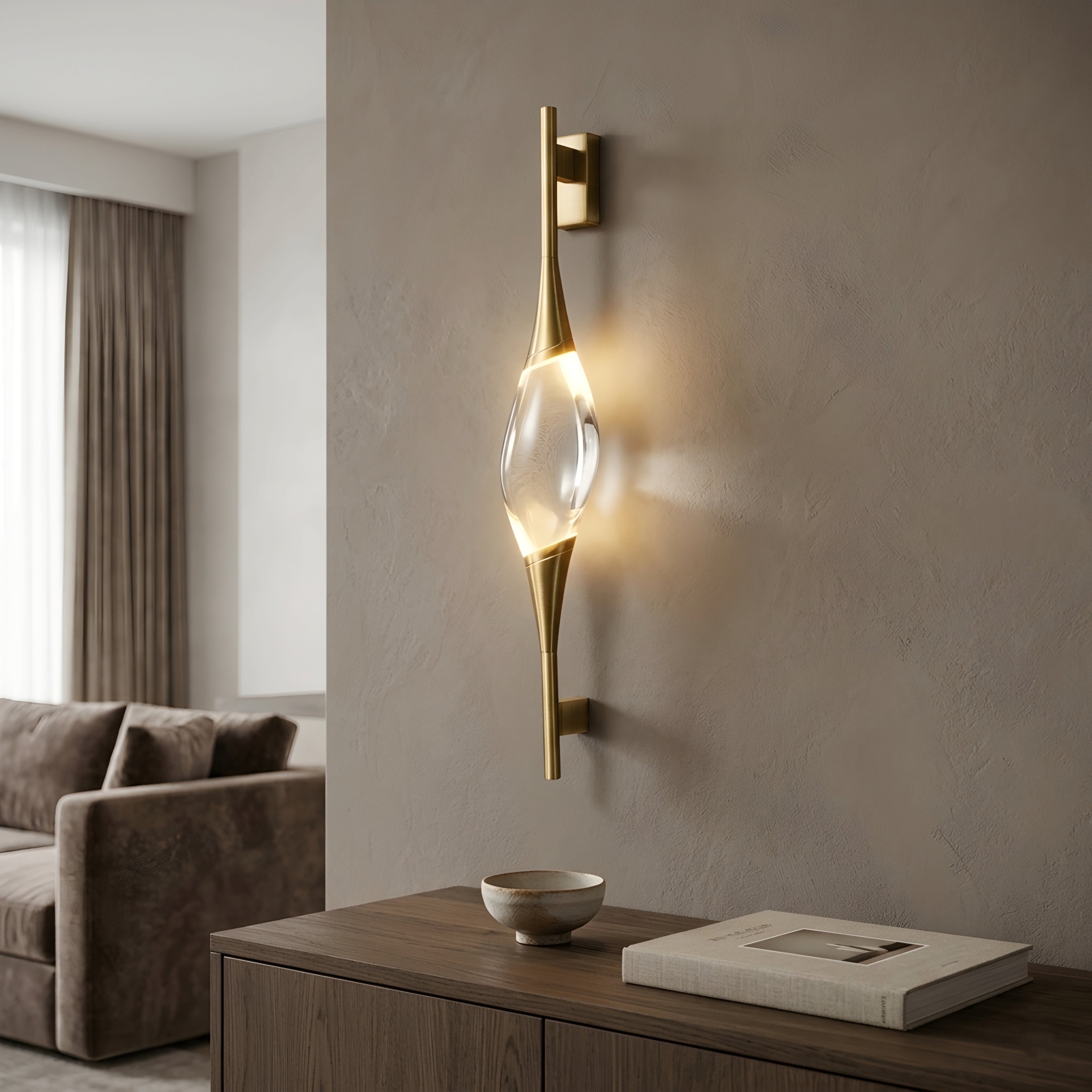 Zephren Spindle Wall Sconce – Modern Brass Glass Decorative Lighting Bedroom Living Room