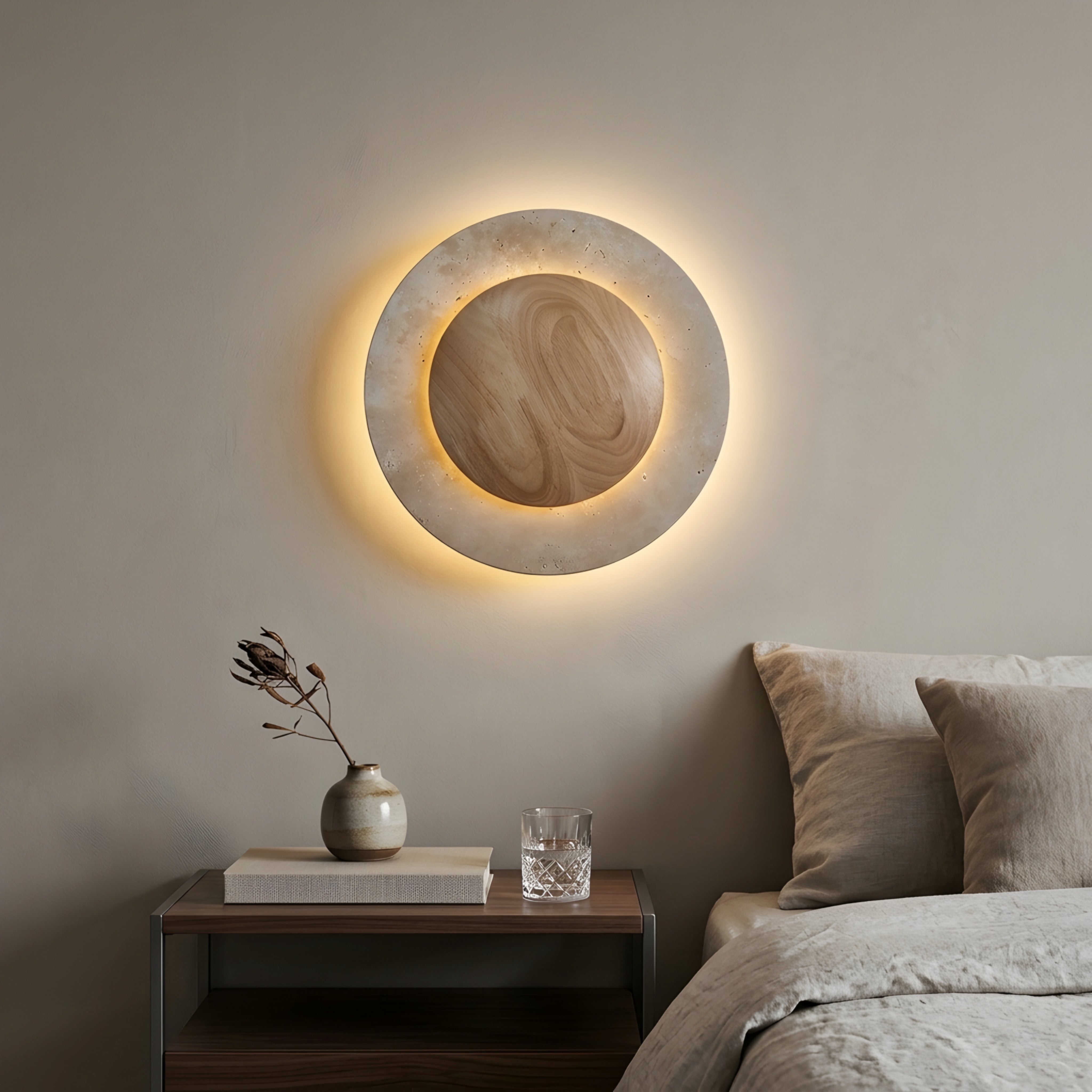 Orbica Travertine Wall Sconce – LED Modern Decorative Lighting Living Room Bedroom Natural Stone