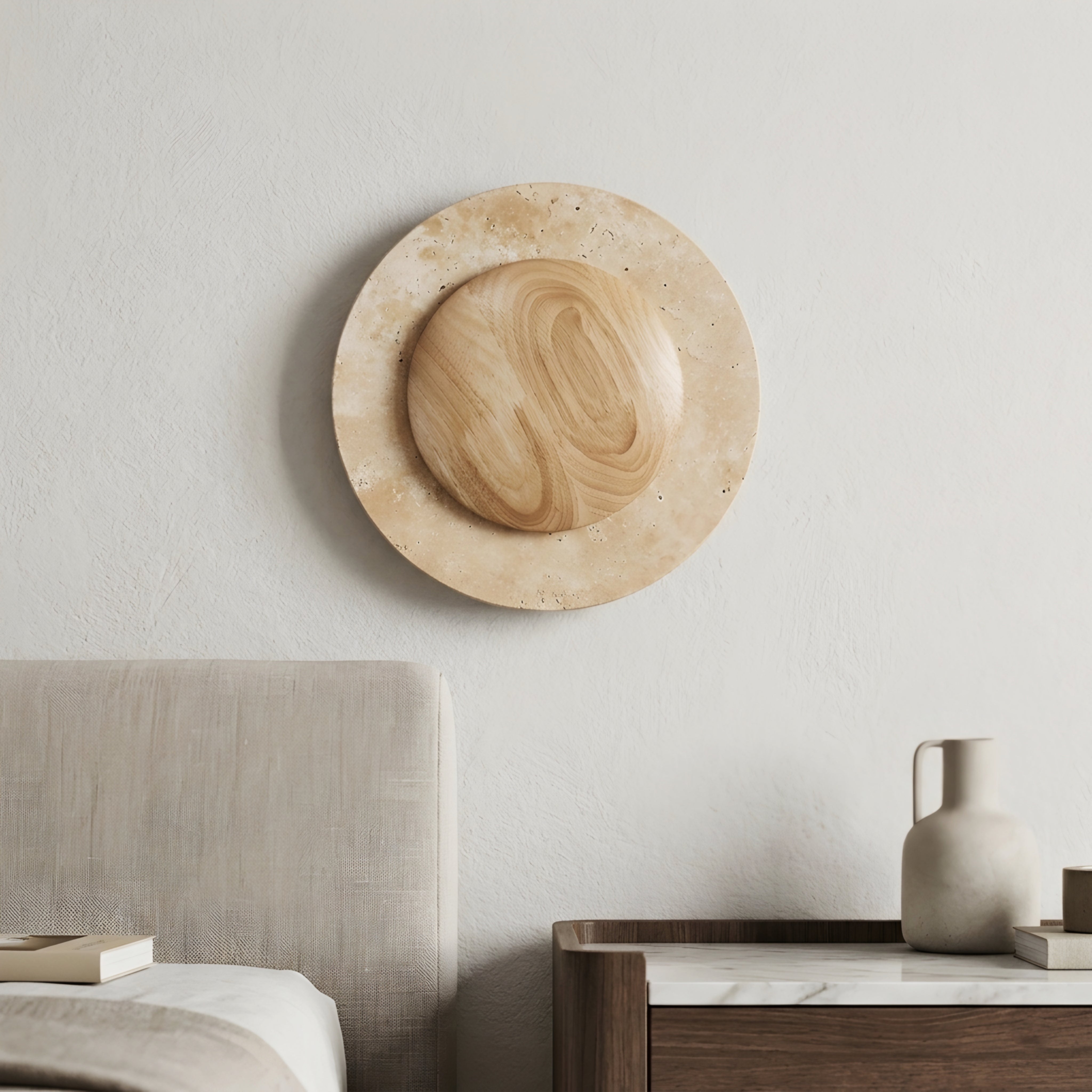 Orbica Travertine Wall Sconce – LED Modern Decorative Lighting Living Room Bedroom Natural Stone