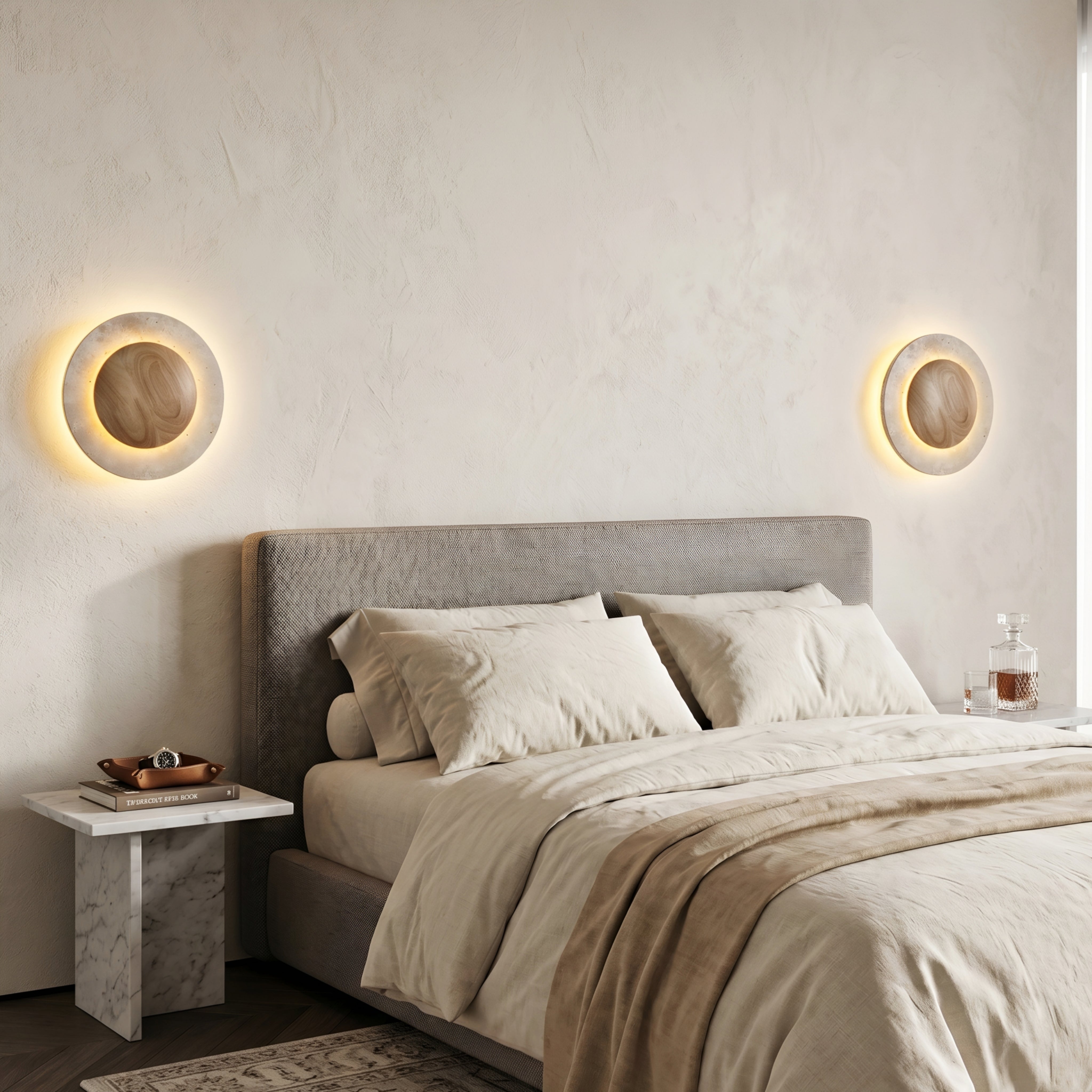 Orbica Travertine Wall Sconce – LED Modern Decorative Lighting Living Room Bedroom Natural Stone
