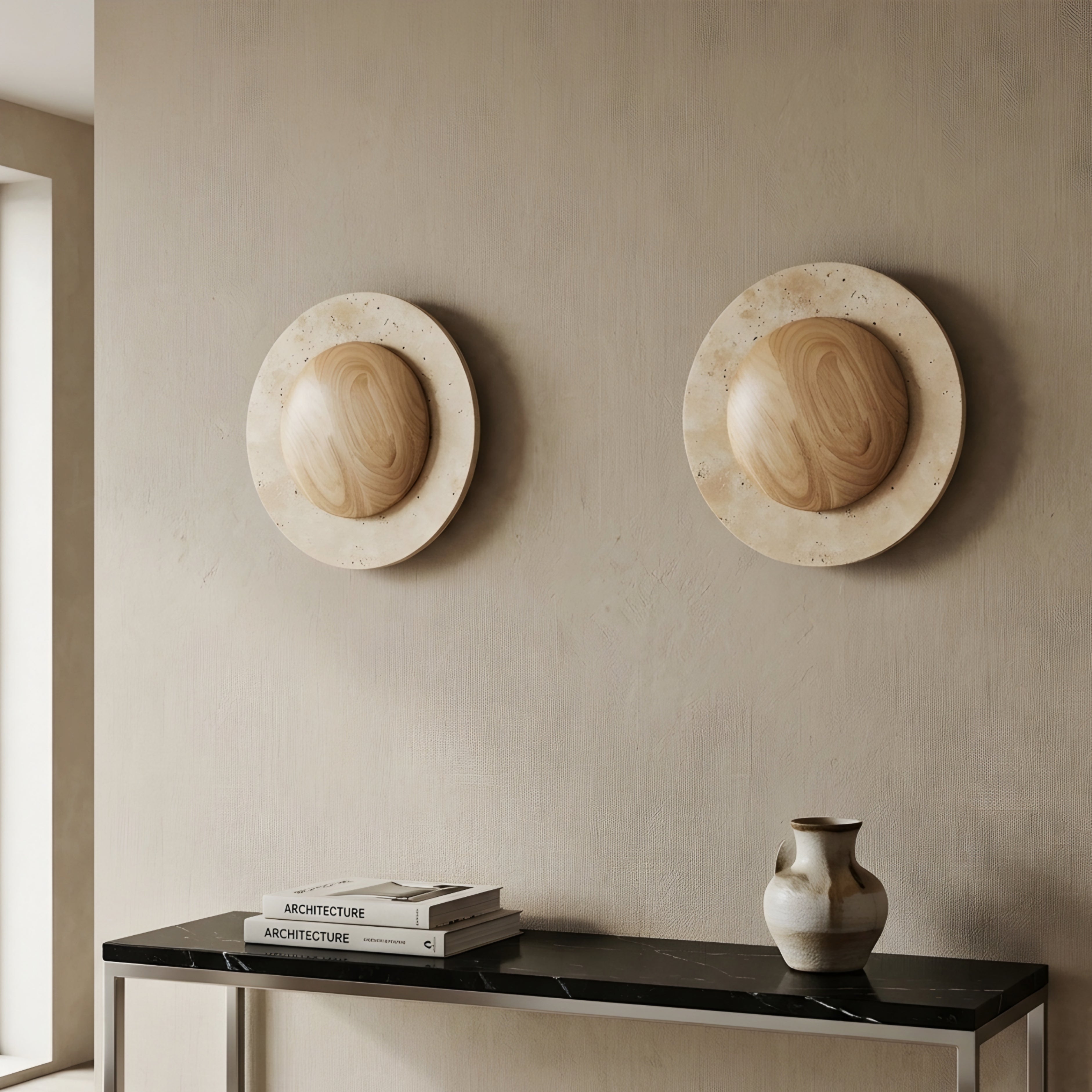 Orbica Travertine Wall Sconce – LED Modern Decorative Lighting Living Room Bedroom Natural Stone