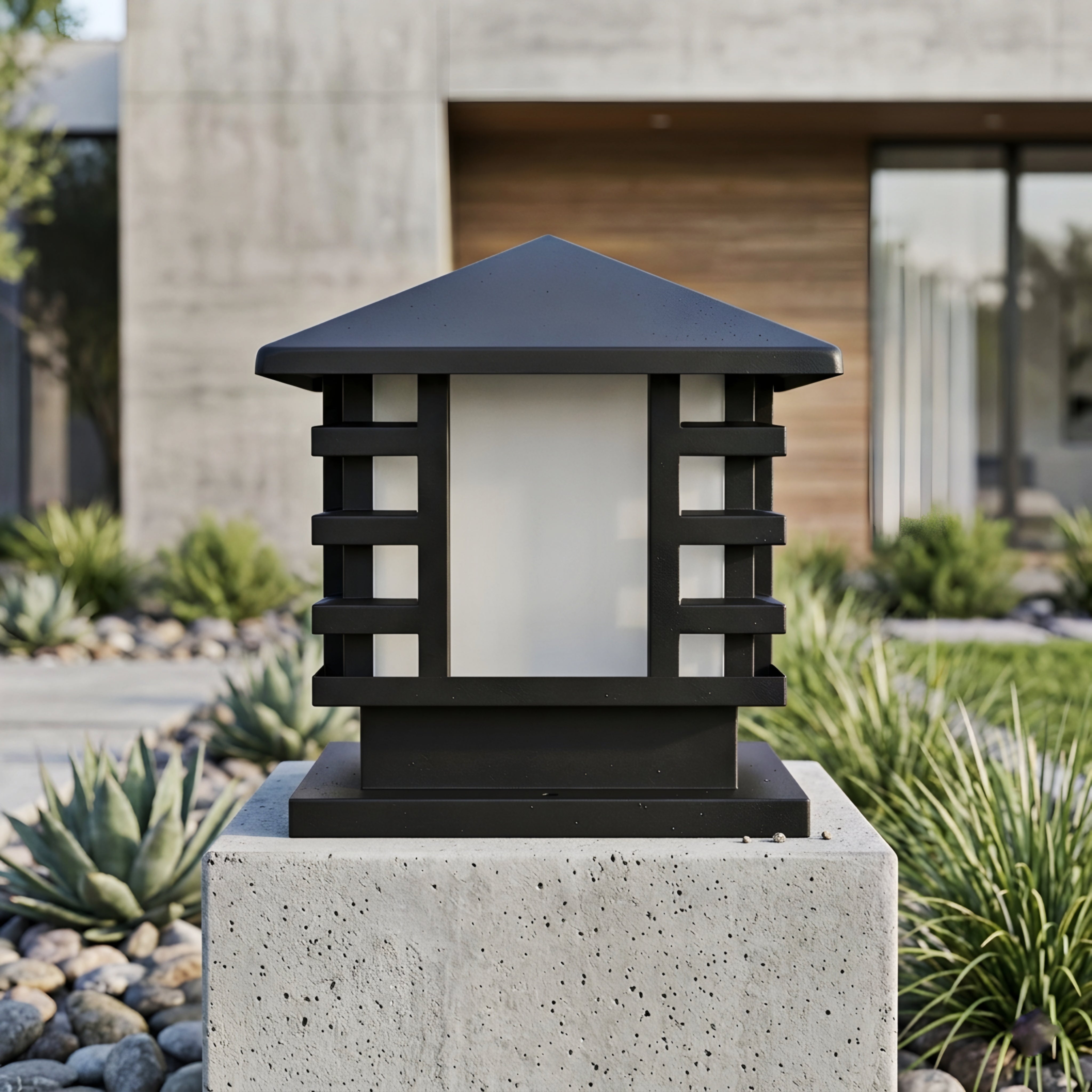Kyoden Pillar Light – Outdoor Post Cap Lantern Square Black Metal Decorative Lighting Patio Driveway Gate