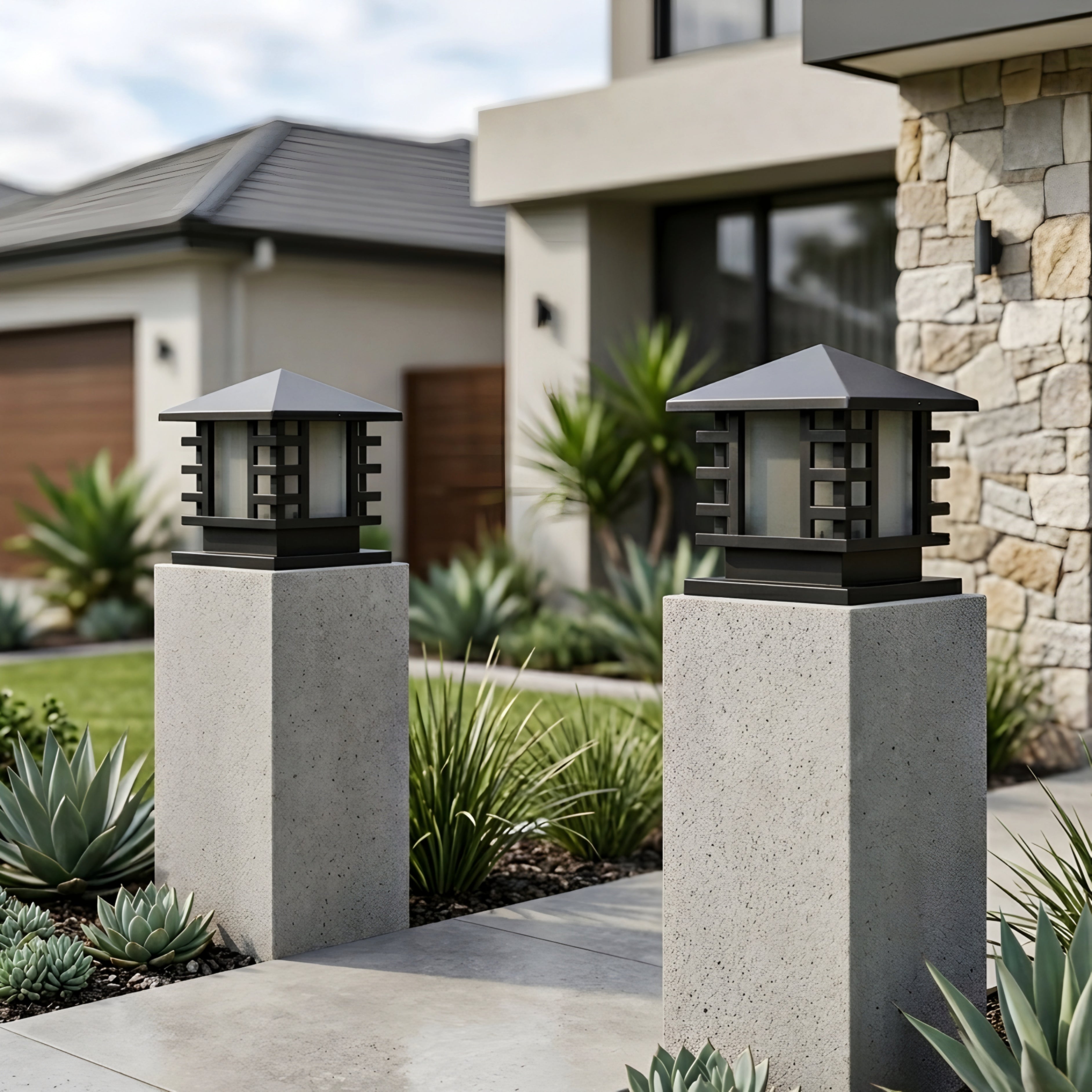 Kyoden Pillar Light – Outdoor Post Cap Lantern Square Black Metal Decorative Lighting Patio Driveway Gate