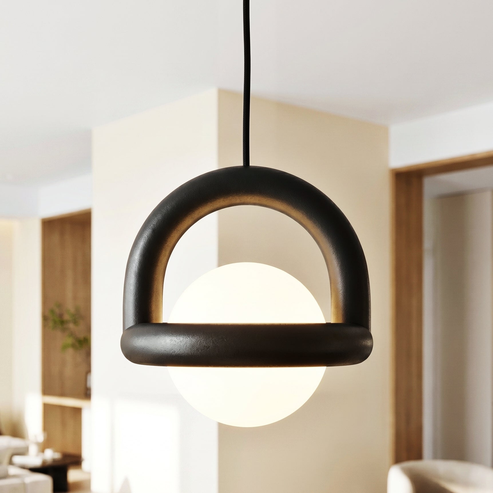 Helion Arc Pendant Light – Modern Black Metal Globe Sphere Hanging Ceiling Lighting Fixture Bedroom Dining Room