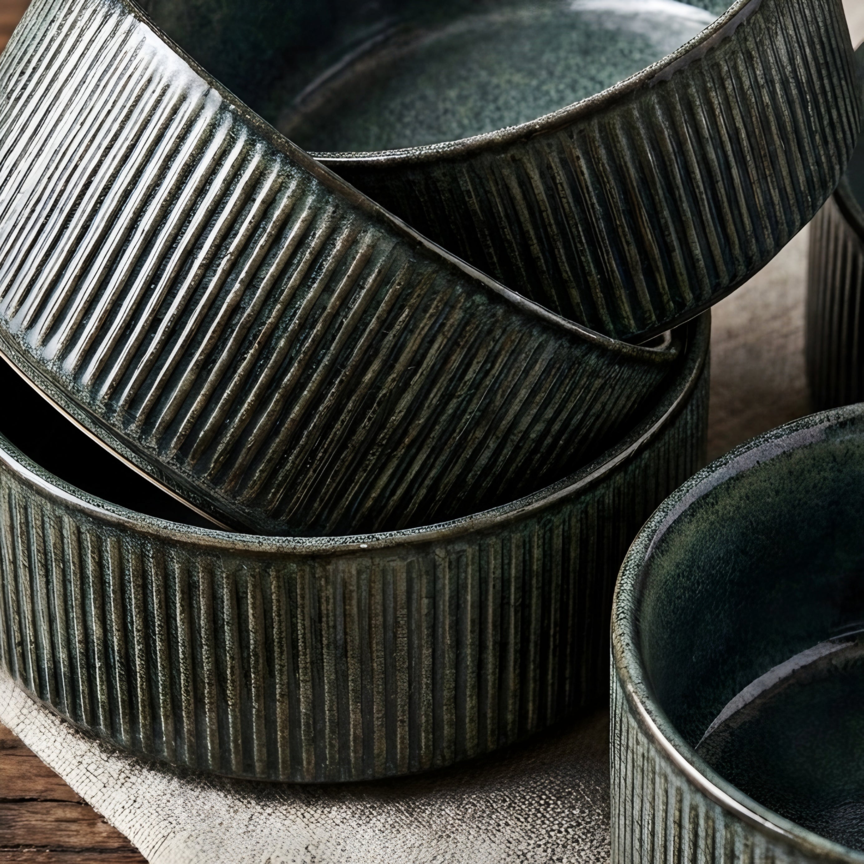 Verdant Ridge Dinnerware Set – Stoneware Dinner Plates Bowls Ceramic Tableware Kitchen Dining 16 Piece Set