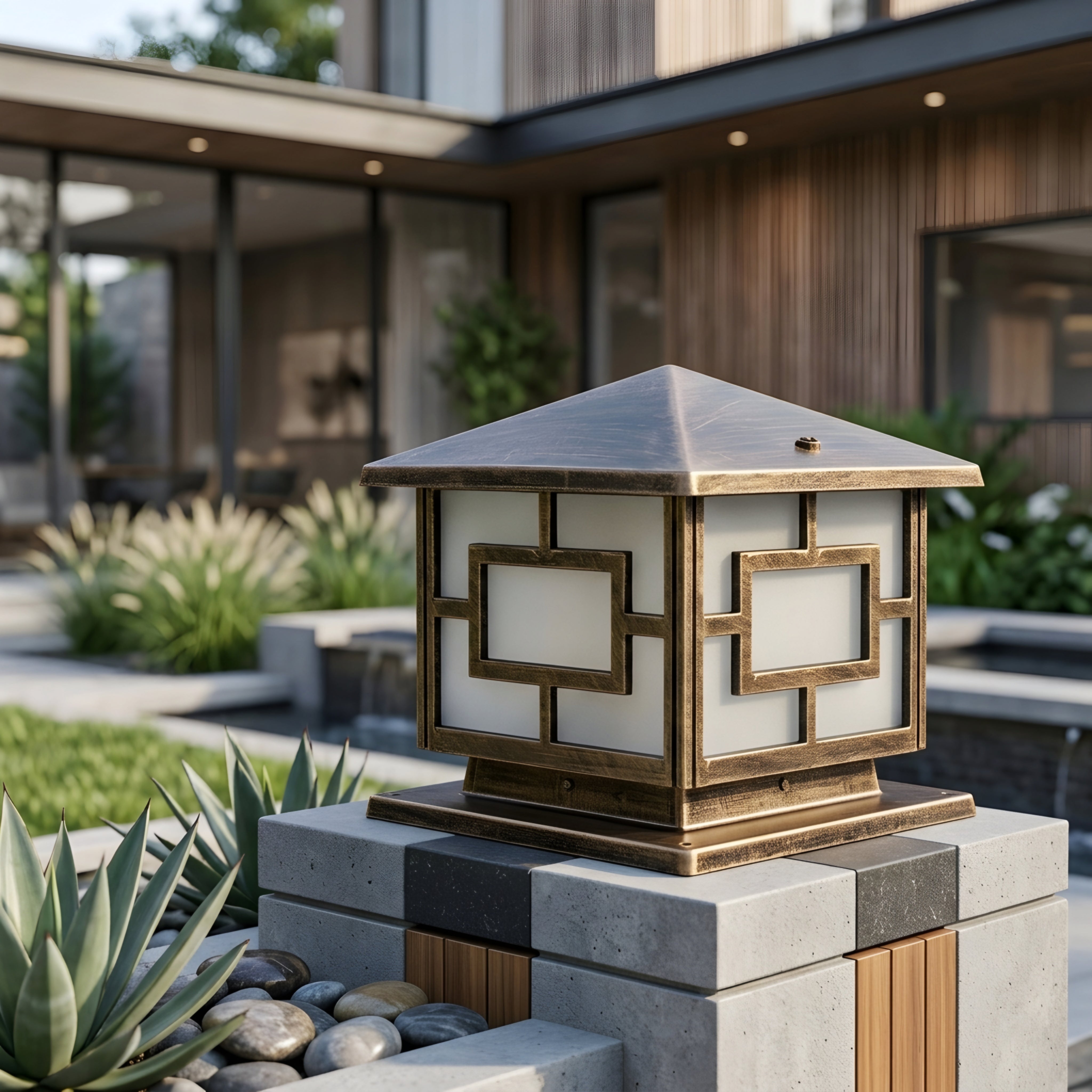 Kiato Pagoda Pillar Light – Outdoor Post Cap Lamp Bronze Decorative Lighting Asian Garden Pier Mount