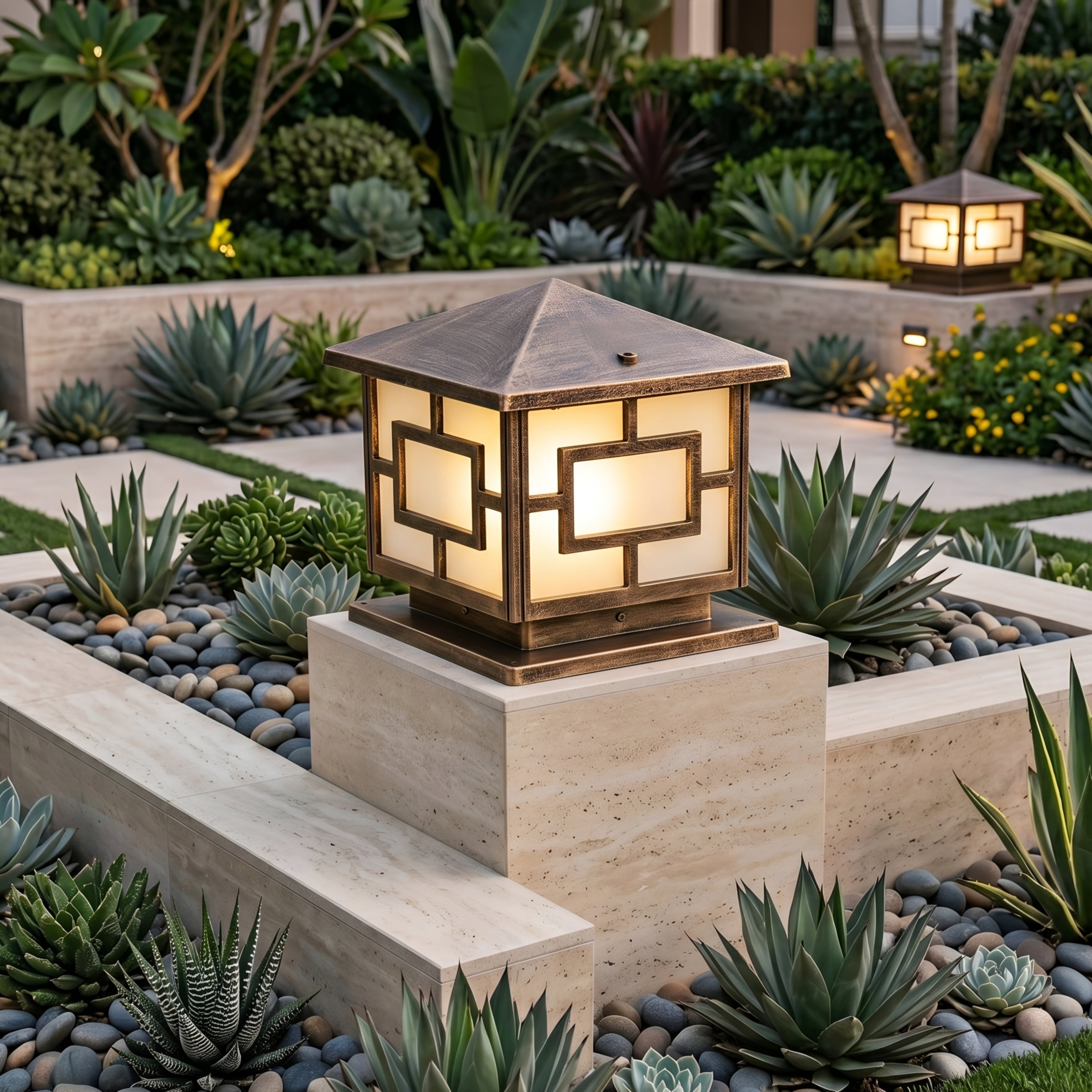 Kiato Pagoda Pillar Light – Outdoor Post Cap Lamp Bronze Decorative Lighting Asian Garden Pier Mount