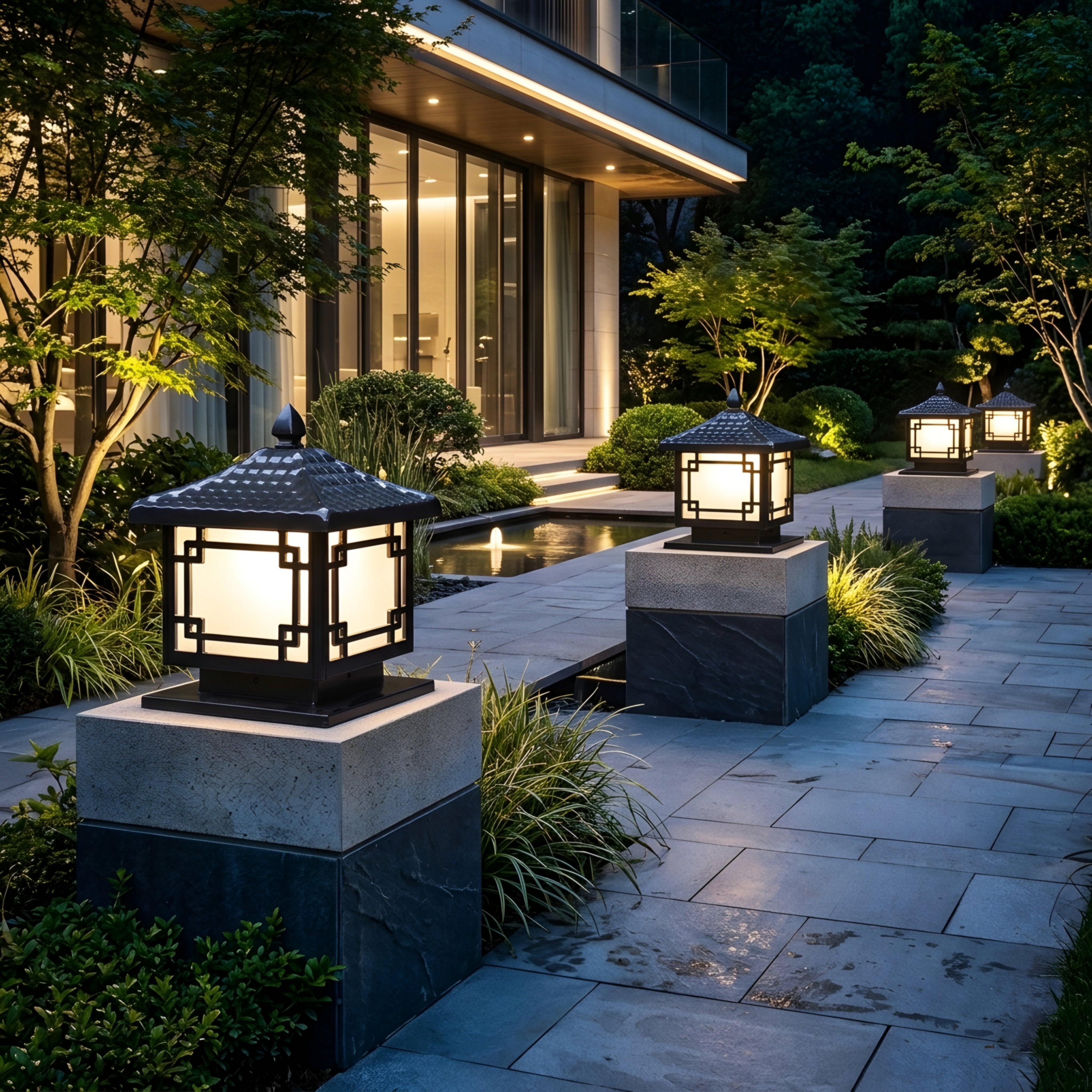 Kyoten Pagoda Pillar Light – Outdoor Post Cap Lantern Decorative Black Metal Asian Garden Gate Column