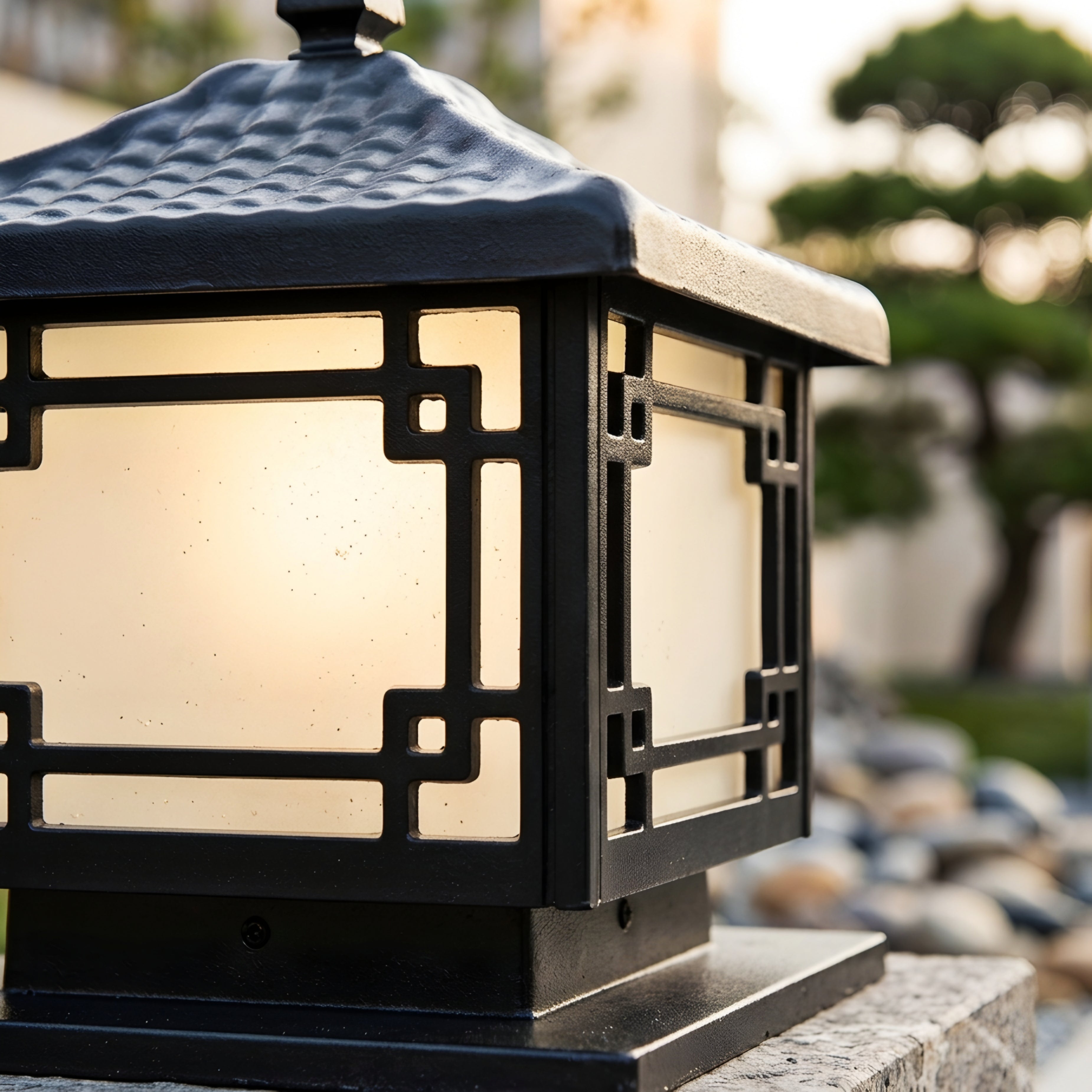 Kyoten Pagoda Pillar Light – Outdoor Post Cap Lantern Decorative Black Metal Asian Garden Gate Column