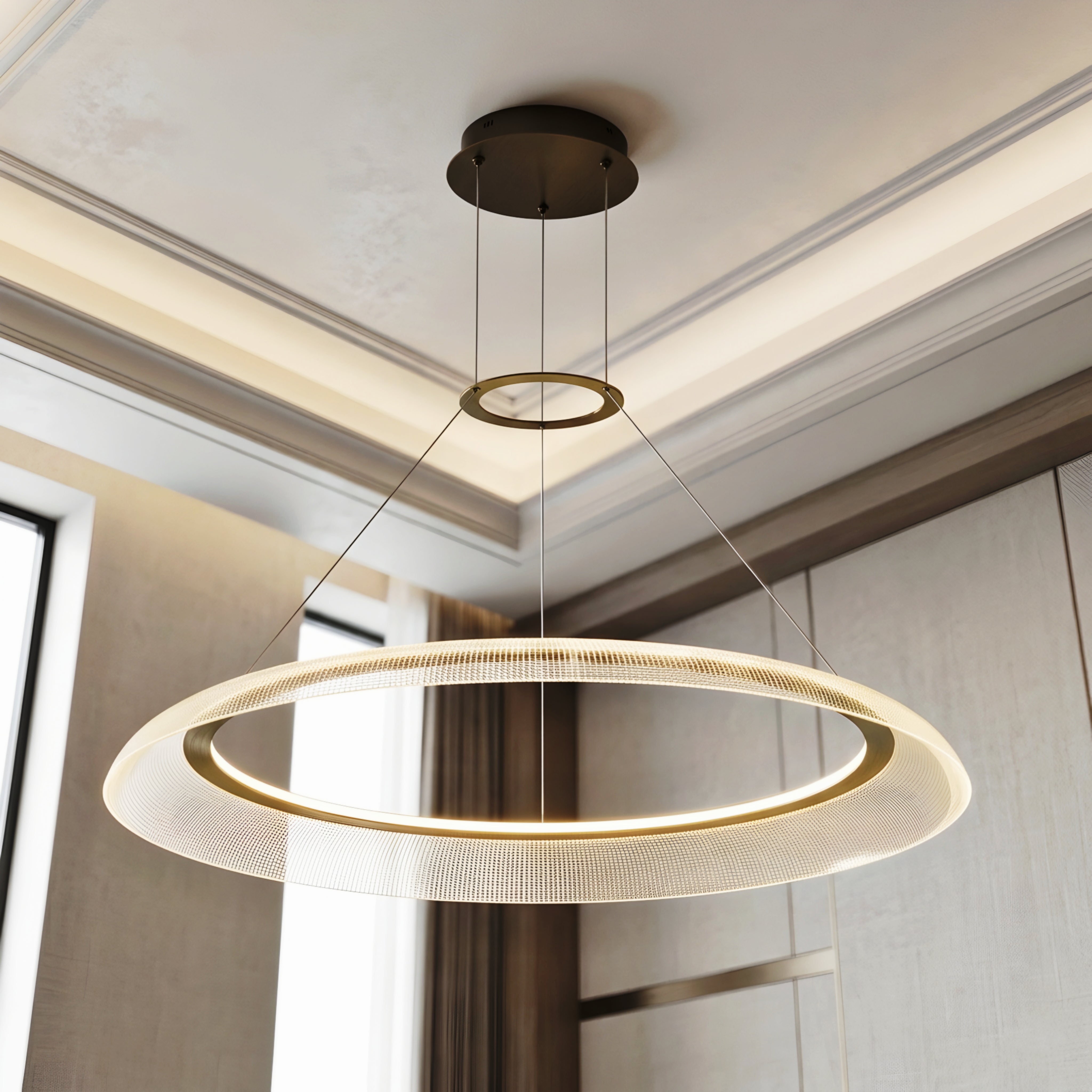 Orbix Dual Ring Chandelier – LED Modern Circular Pendant Light Dining Room Living Room Ceiling Decorative Lighting