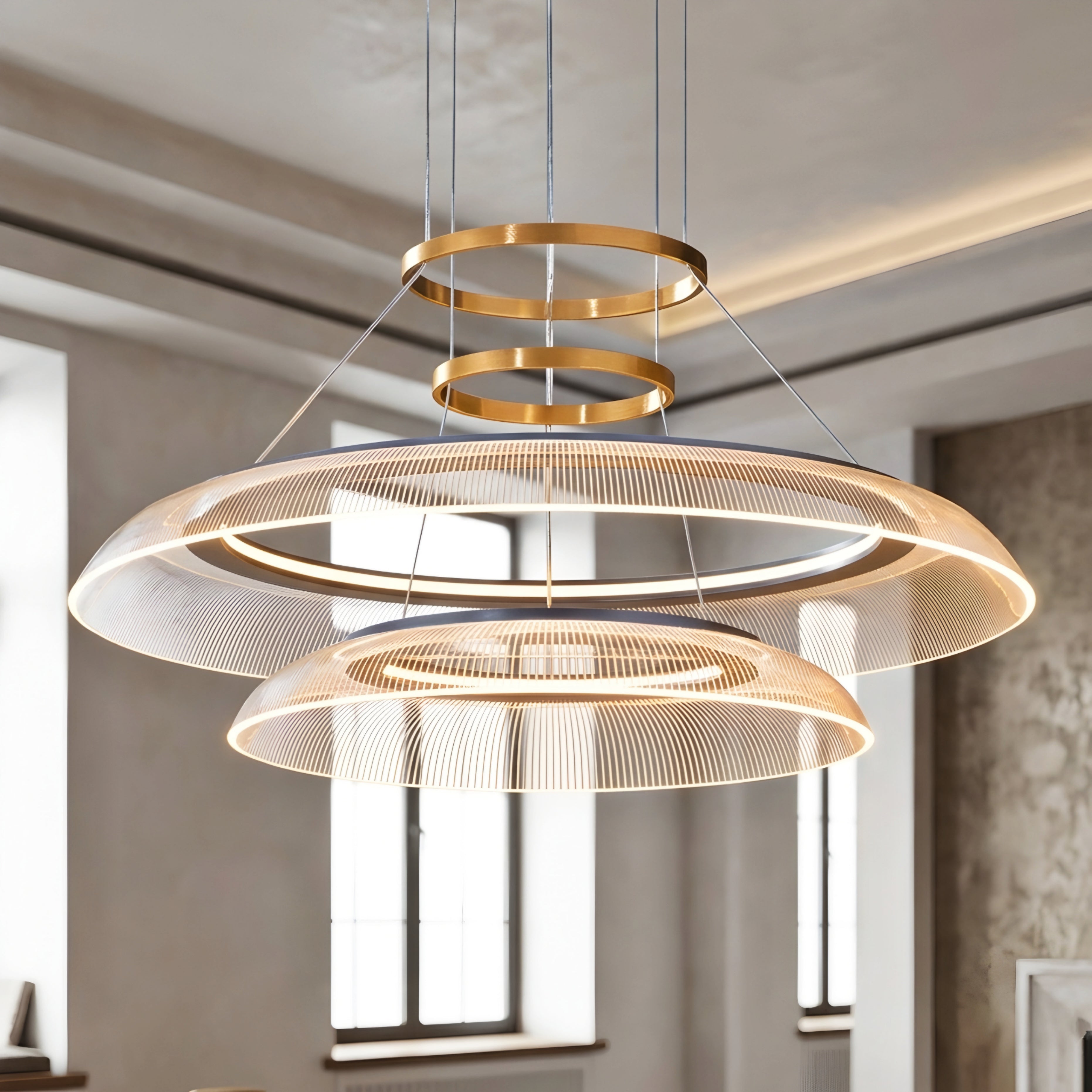 Orbix Dual Ring Chandelier – LED Modern Circular Pendant Light Dining Room Living Room Ceiling Decorative Lighting