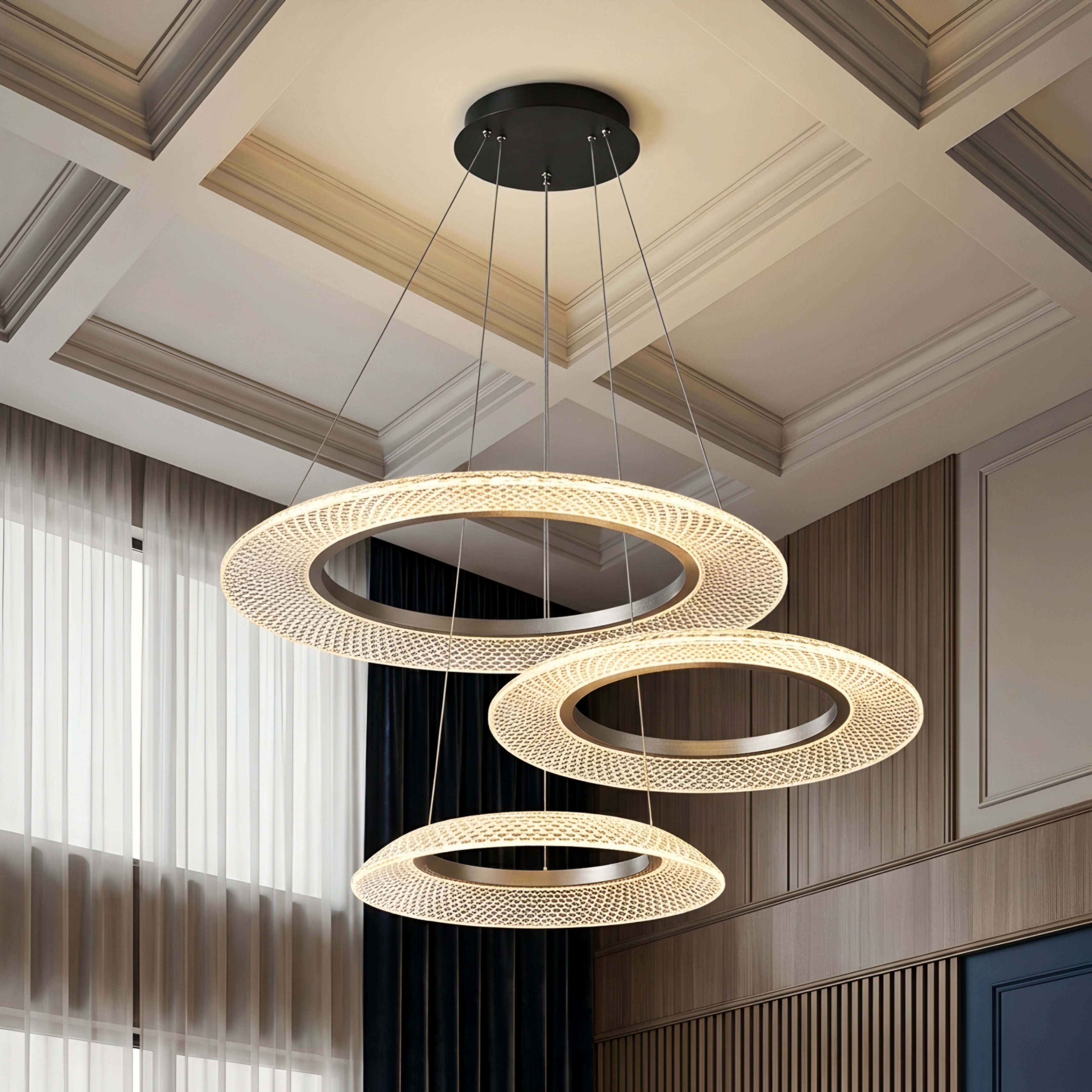 Orbix Dual Ring Chandelier – LED Modern Circular Pendant Light Dining Room Living Room Ceiling Decorative Lighting