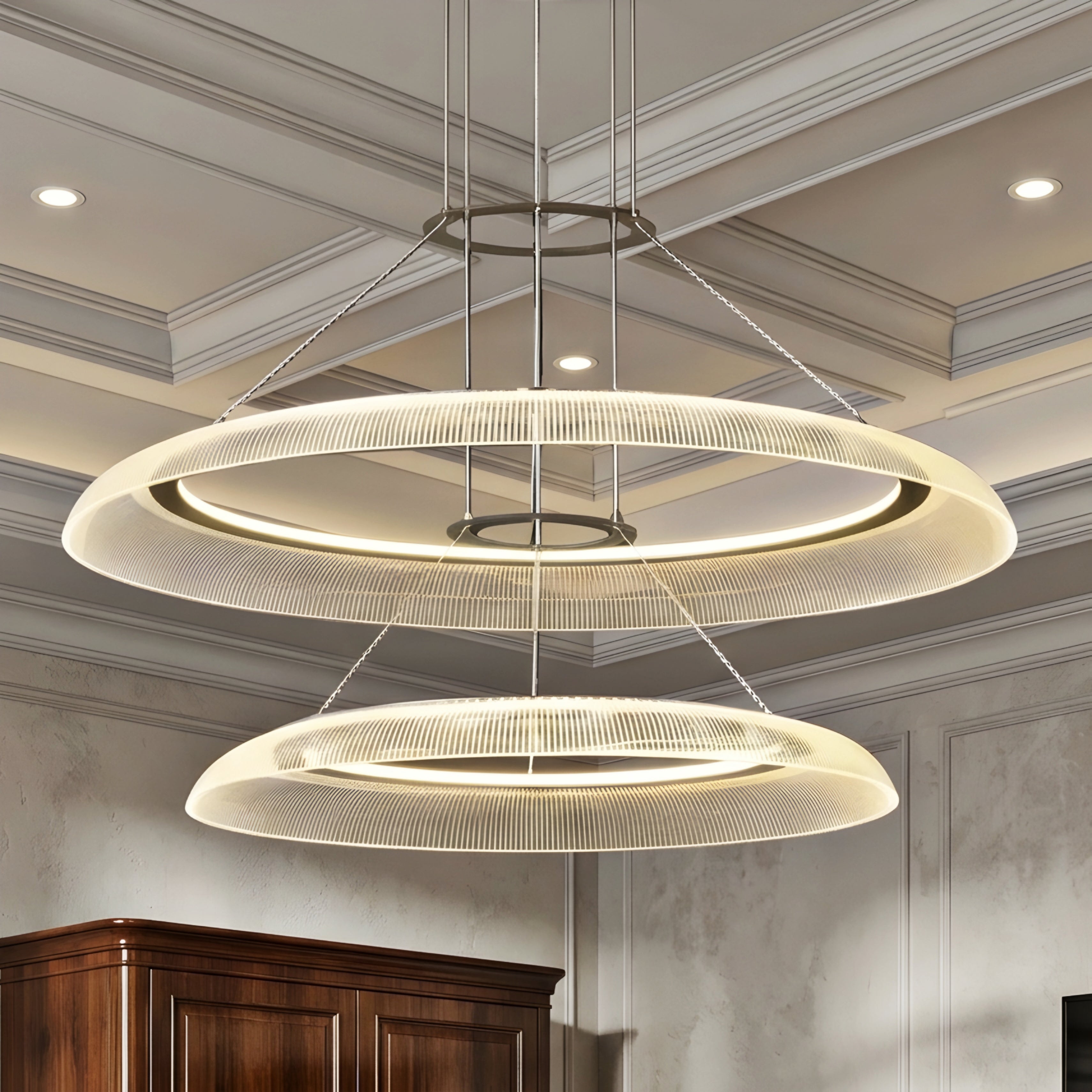 Orbix Dual Ring Chandelier – LED Modern Circular Pendant Light Dining Room Living Room Ceiling Decorative Lighting