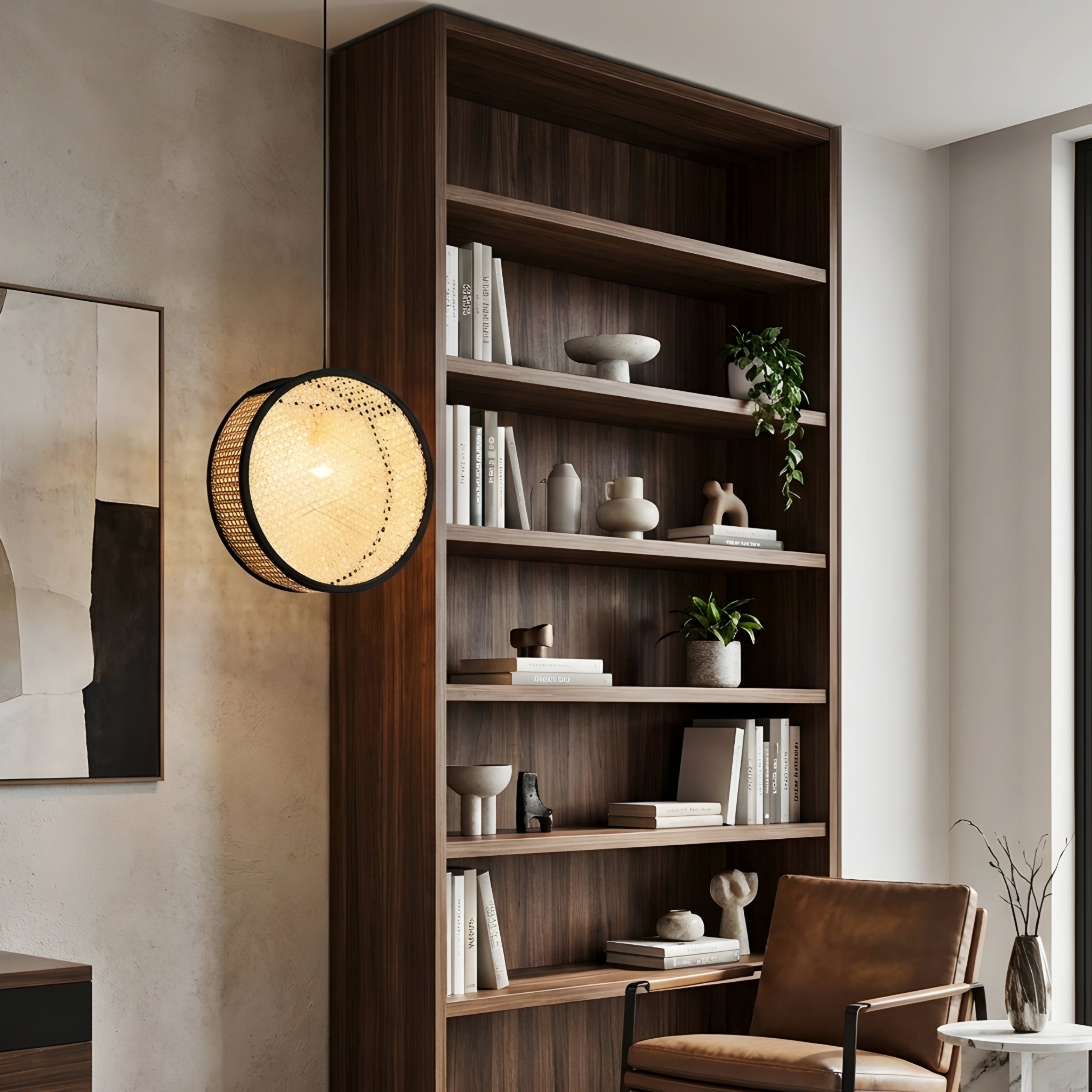 Bexi Woven Round Pendant Light – Rattan Ceiling Lamp Dining Room Kitchen Island Decorative Lighting