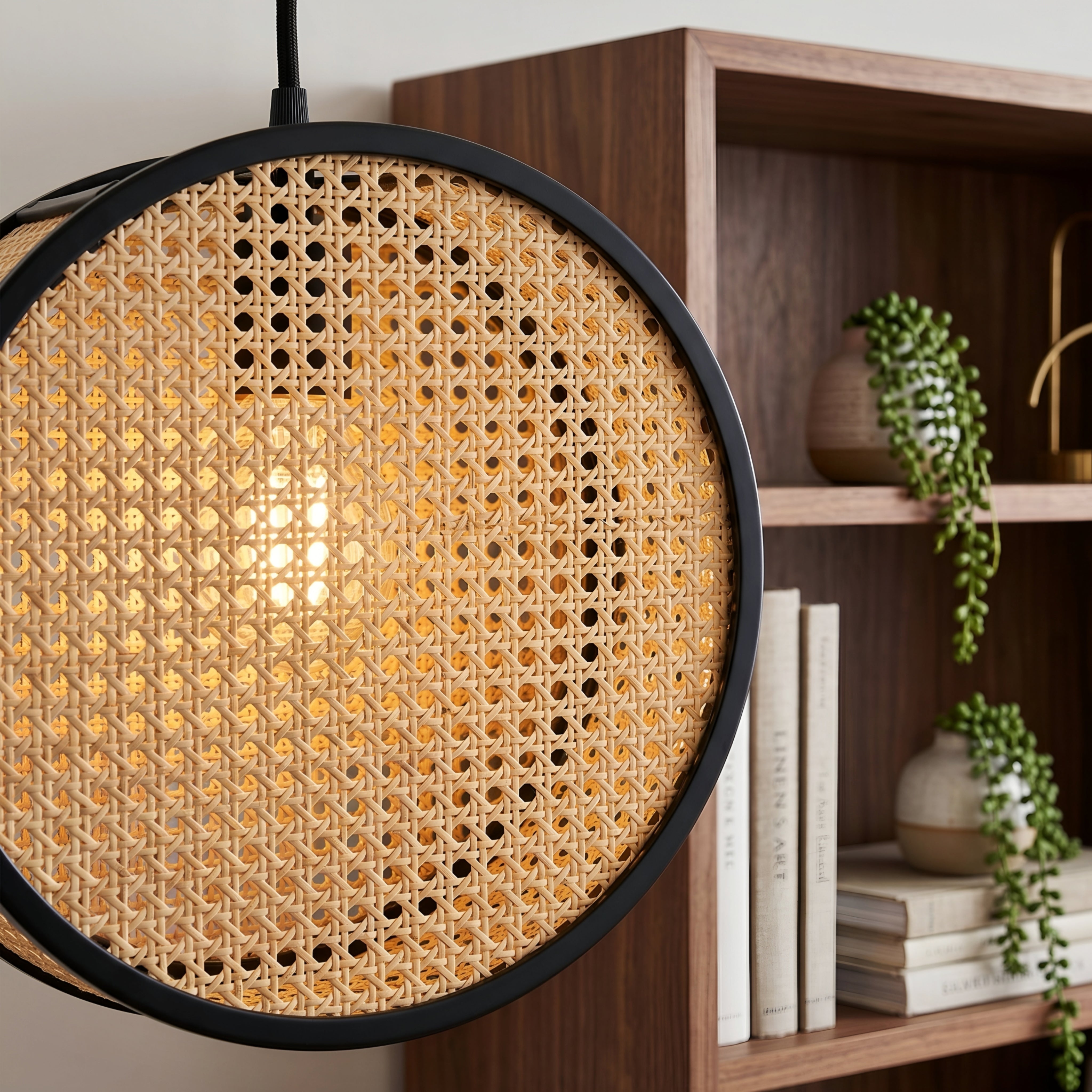 Bexi Woven Round Pendant Light – Rattan Ceiling Lamp Dining Room Kitchen Island Decorative Lighting